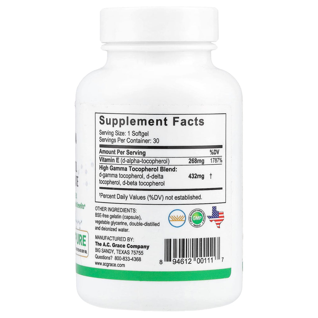 A.C. Grace Company, Unique E®, High Gamma Mixed Tocopherol Concentrate, 30 Softgels