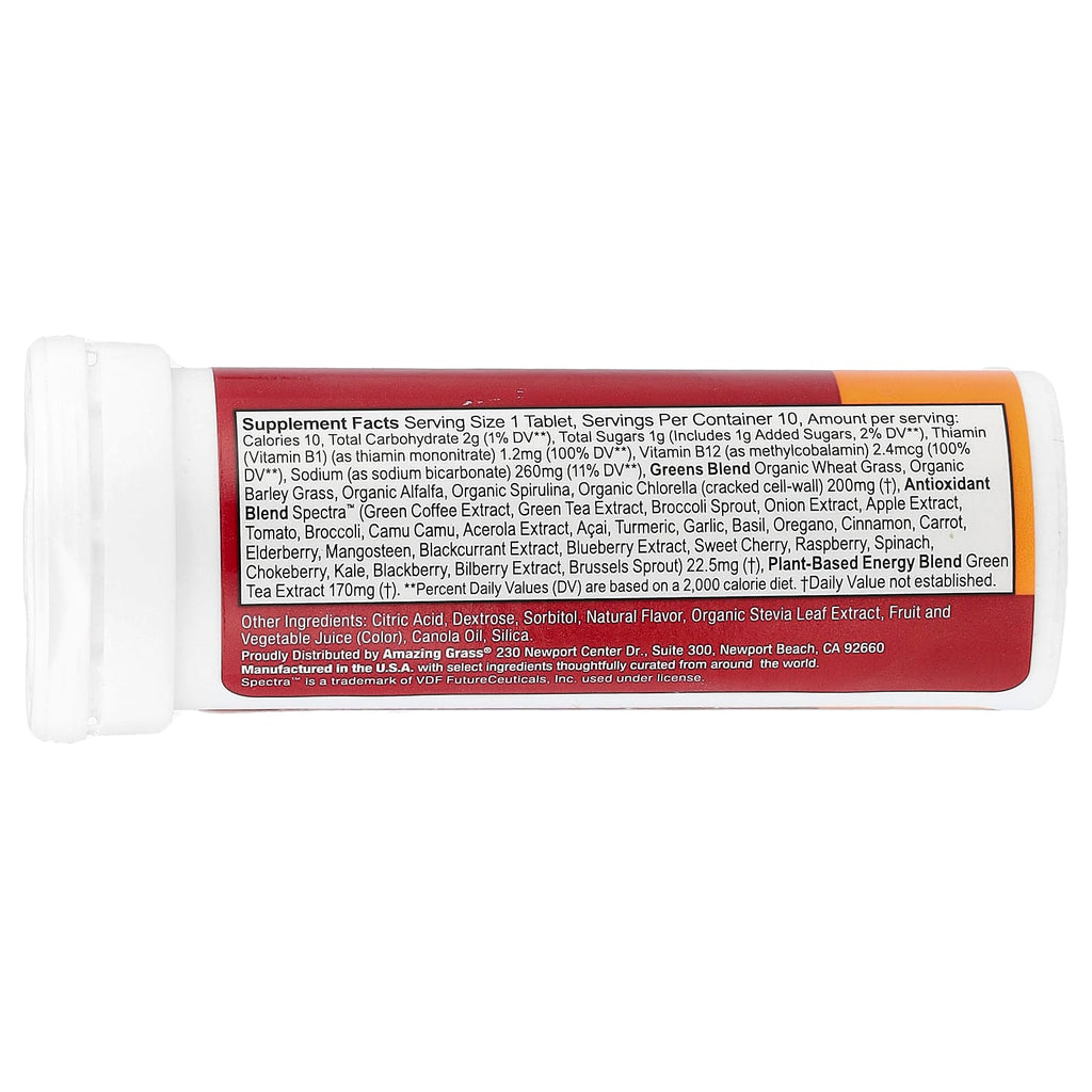 Amazing Grass, Fizzy Green Tablets, Energy, Tropical, 10 Tablets