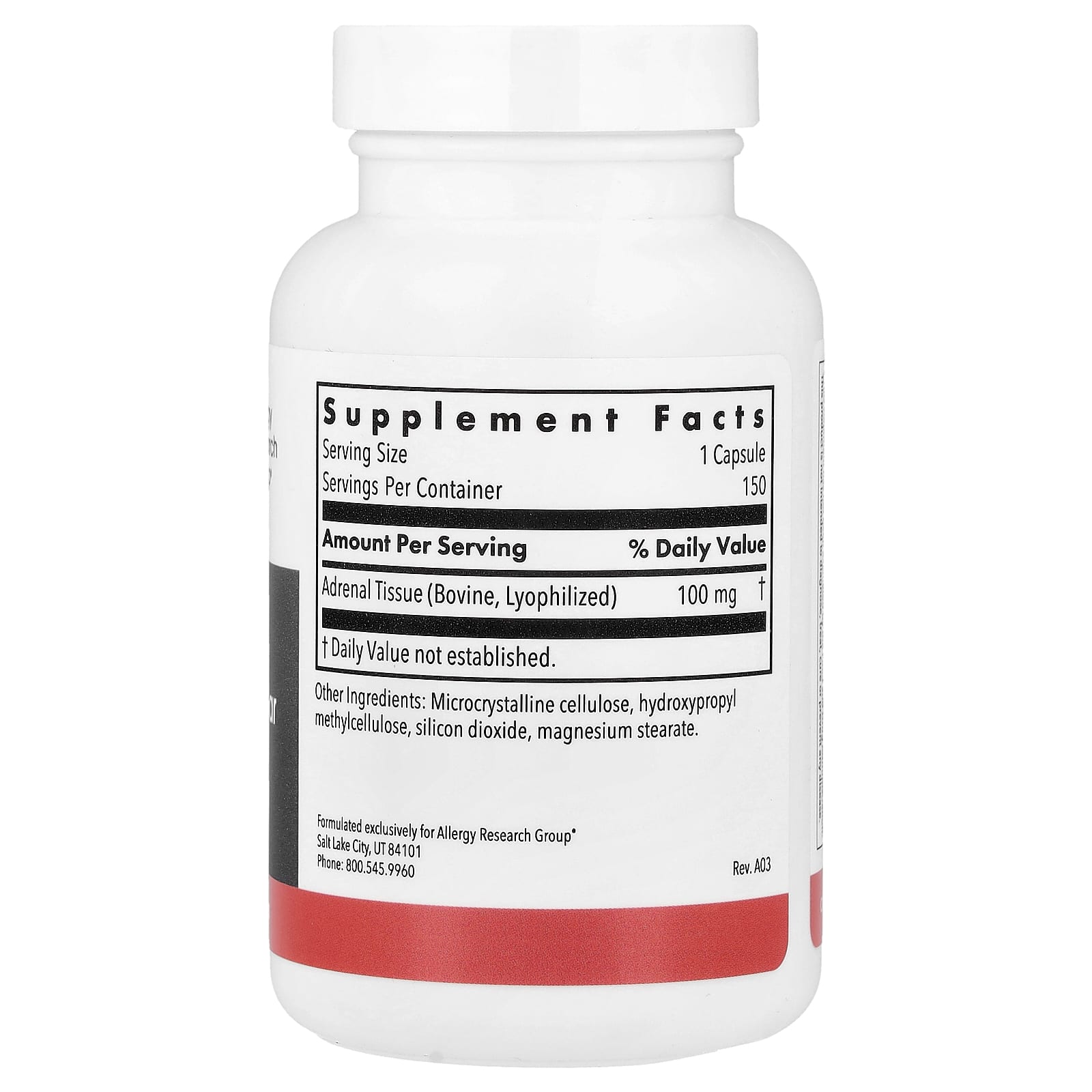 Allergy Research Group, Adrenal, Natural Glandular, 150 Vegetarian Capsules (100 mg per Capsule)