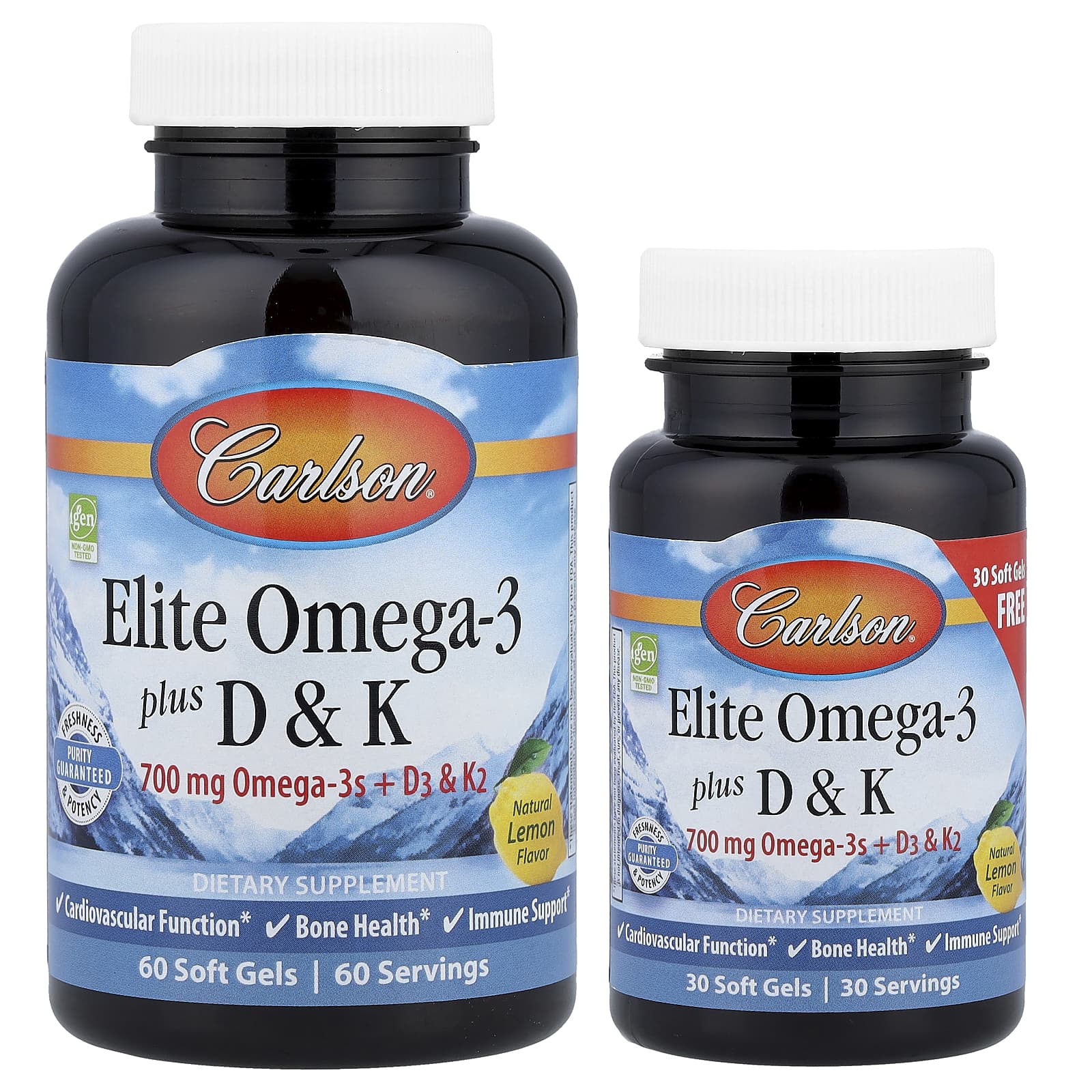 Carlson, Elite Omega-3 Plus D & K, Natural Lemon, 90 Soft Gels