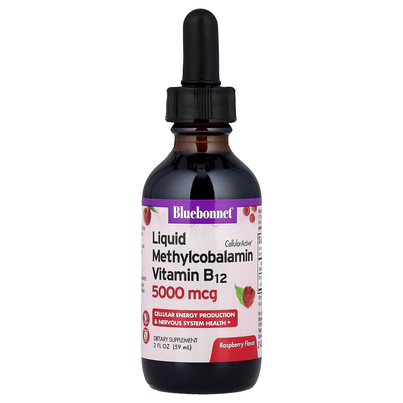Bluebonnet Nutrition, CellularActive® Liquid Methylcobalamin Vitamin B12, Raspberry, 5,000 mcg, 2 fl oz (59 ml)
