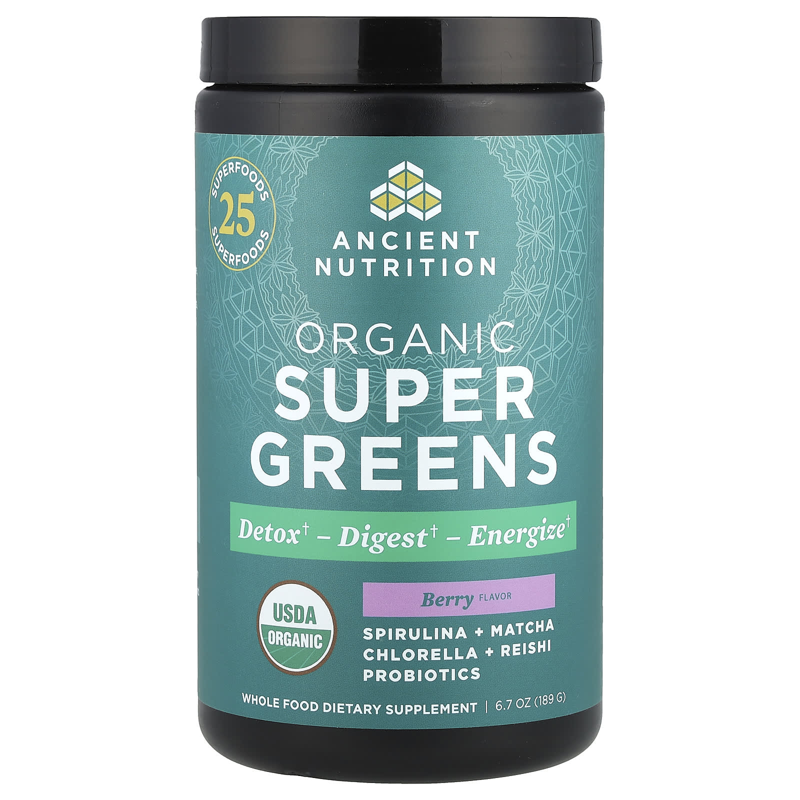 Ancient Nutrition, Organic Super Greens, Berry, 6.7 oz (189 g)