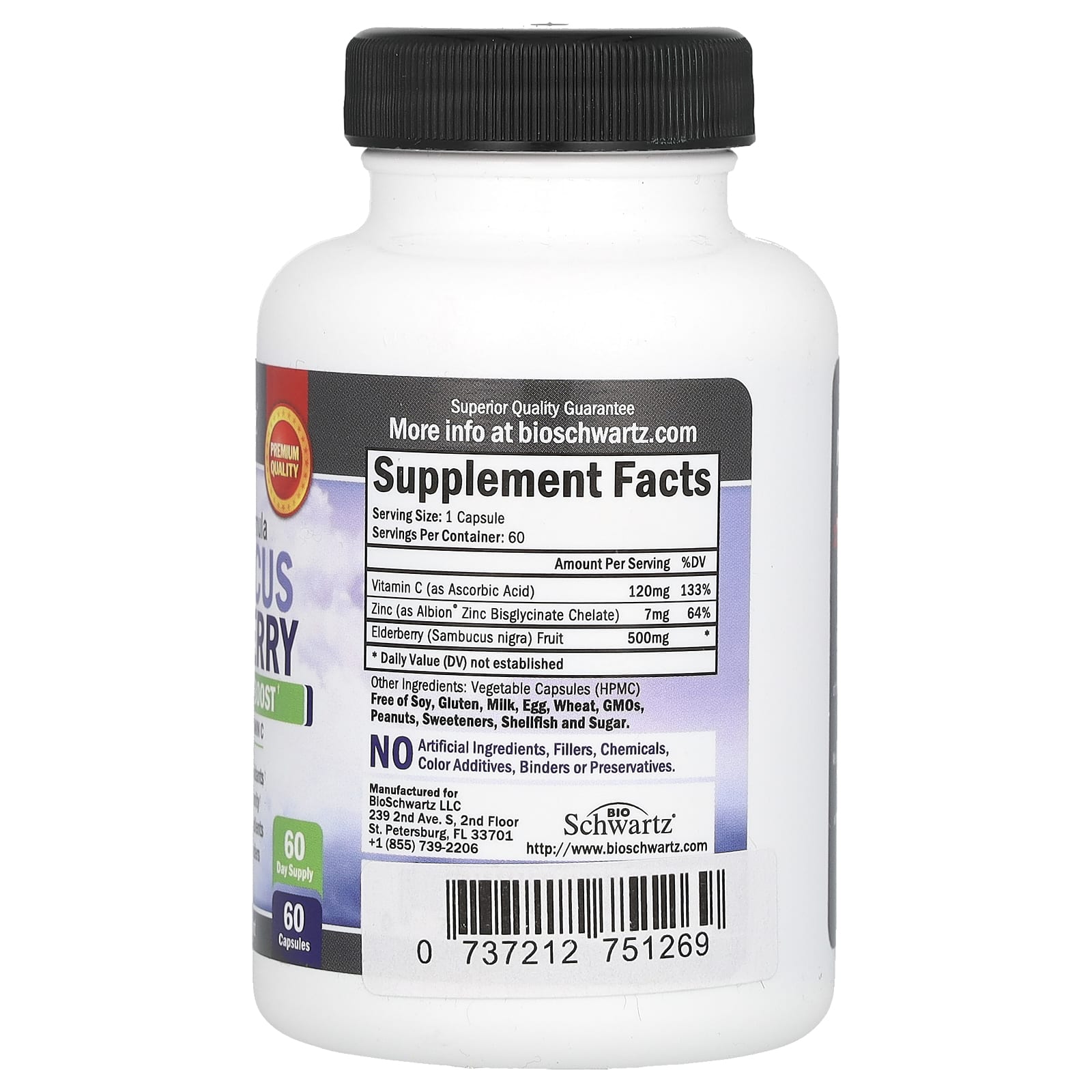 BioSchwartz, Sambucus Elderberry with Zinc & Vitamin C, 60 Capsules