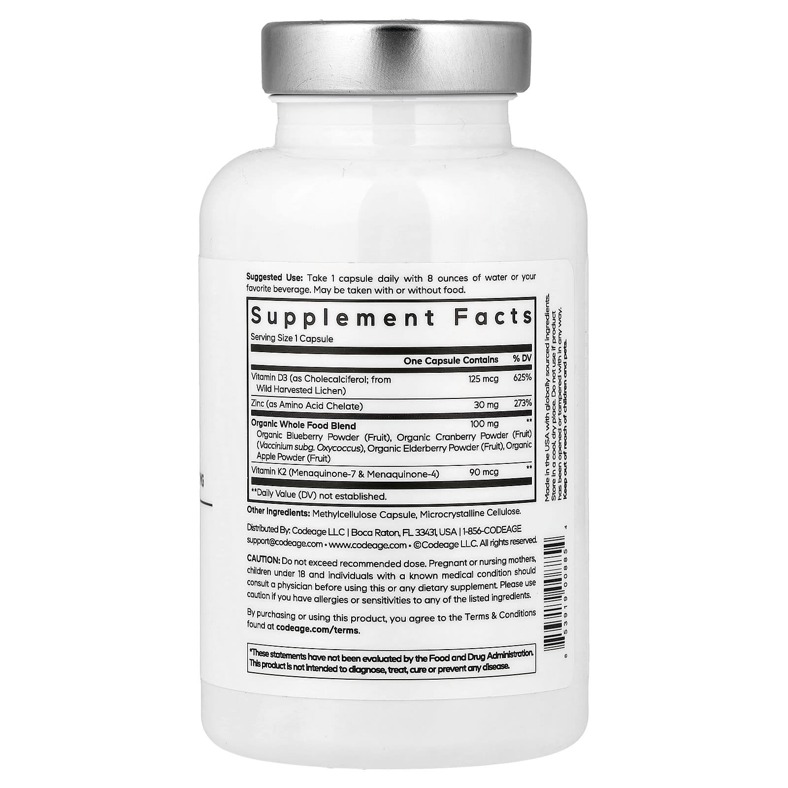 Codeage, Amen, Vitamin D, K2 & Zinc, 60 Vegetable Capsules