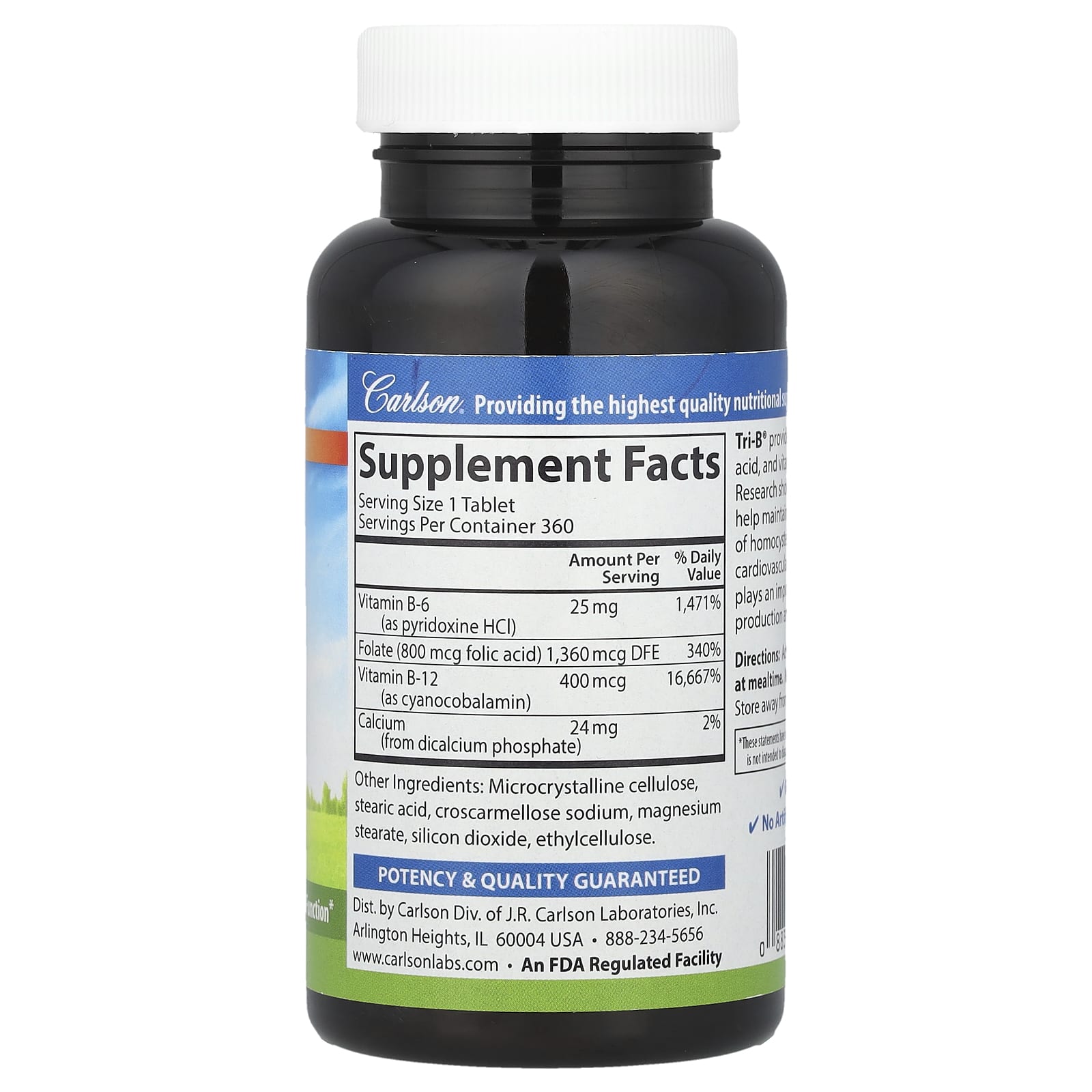 Carlson, Tri-B® with B-6, B-12 & Folic Acid, 360 Tablets
