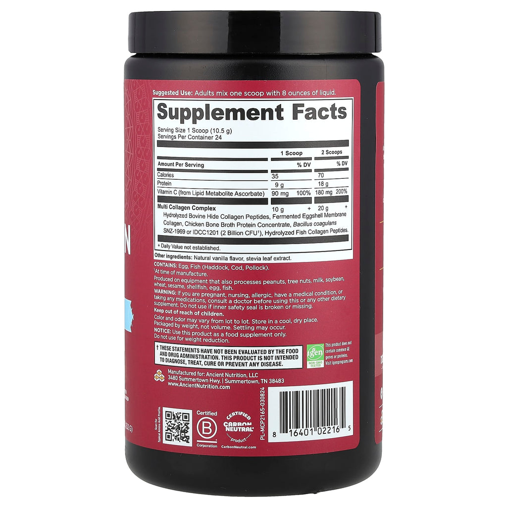 Ancient Nutrition, Multi Collagen Protein, Vanilla, 8.9 oz (252 g)
