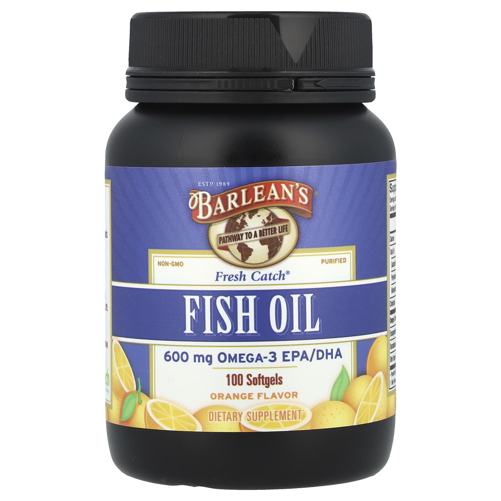 Barlean's, Fresh Catch®, Fish Oil, Omega-3 EPA/DHA, Orange, 100 Softgels (300 mg per Softgel)