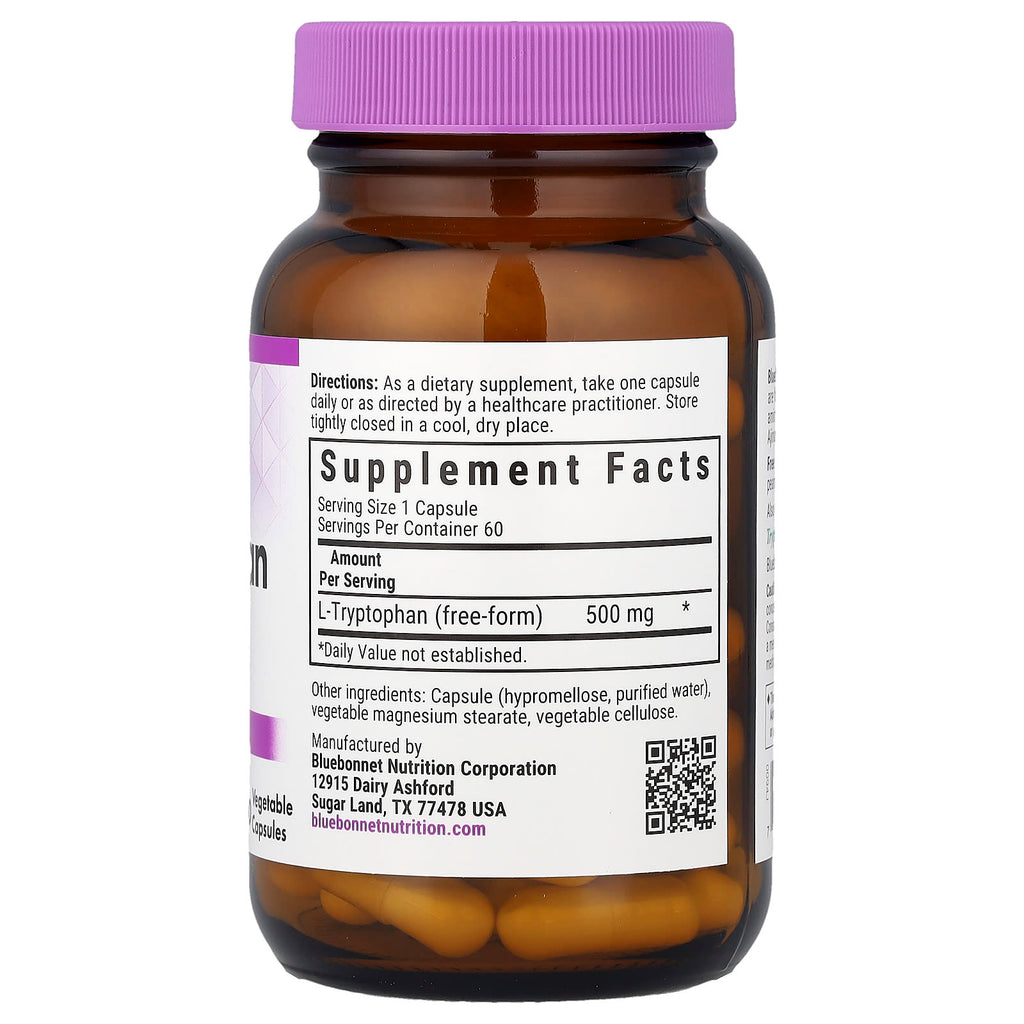 Bluebonnet Nutrition, L-Tryptophan, 500 mg, 60 Vegetable Capsules