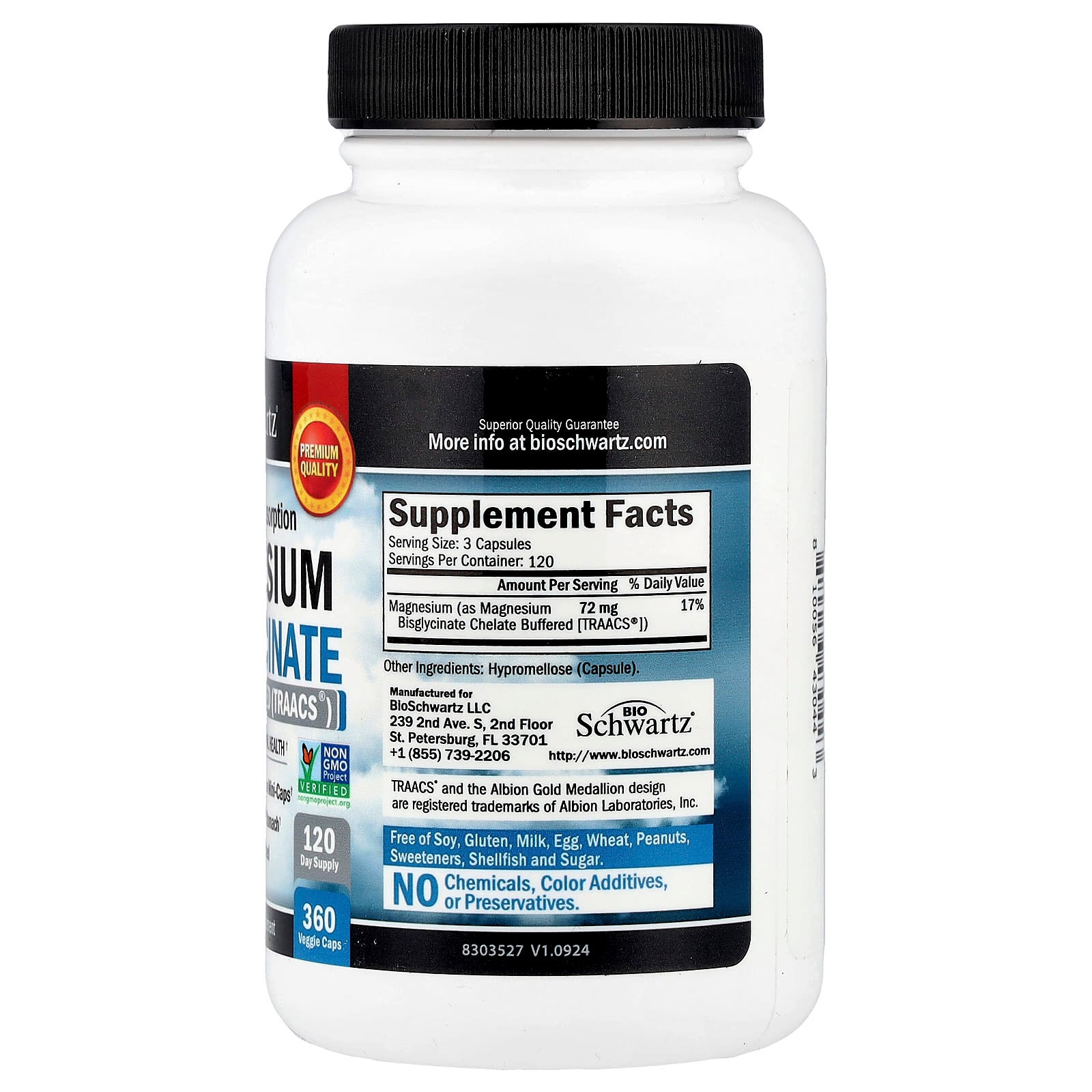 BioSchwartz, Magnesium Bisglycinate, Maximum Absorption, 360 Veggie Caps (24 mg per Cap)