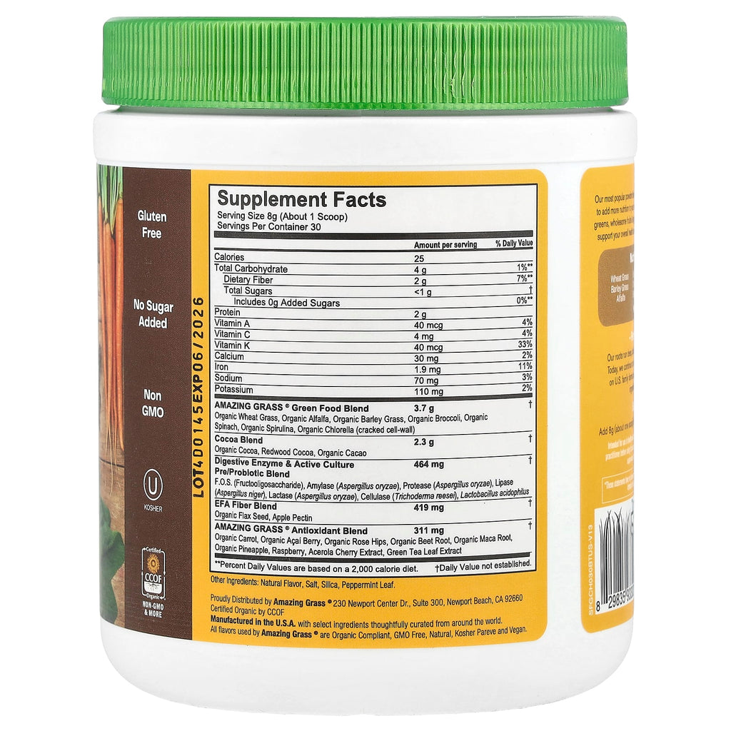 Amazing Grass, Greens Blend, Superfood, Chocolate, 8.5 oz (240 g)