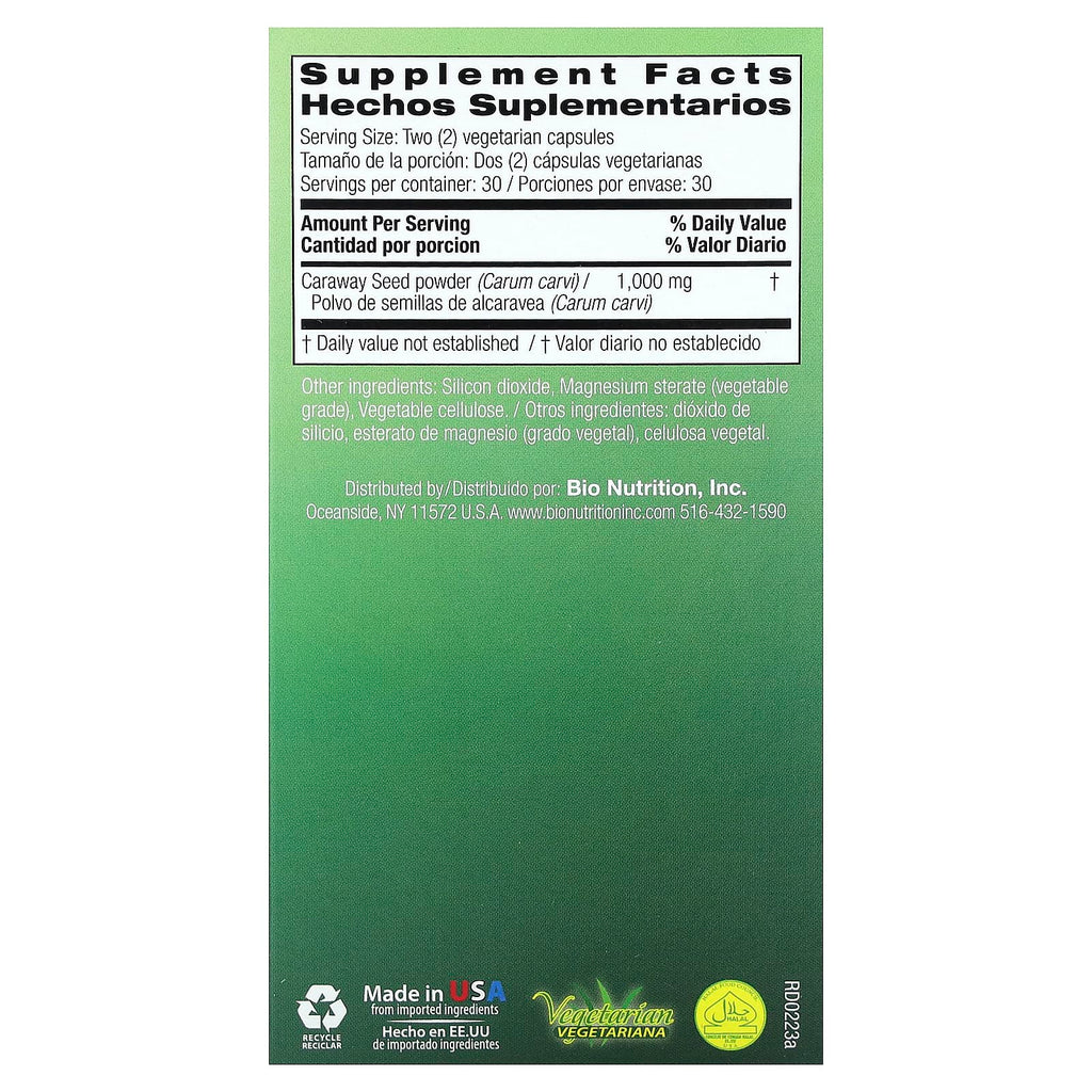 Bio Nutrition, Caraway Seed, 60 Vegetarian Capsules (500 mg per Capsule)