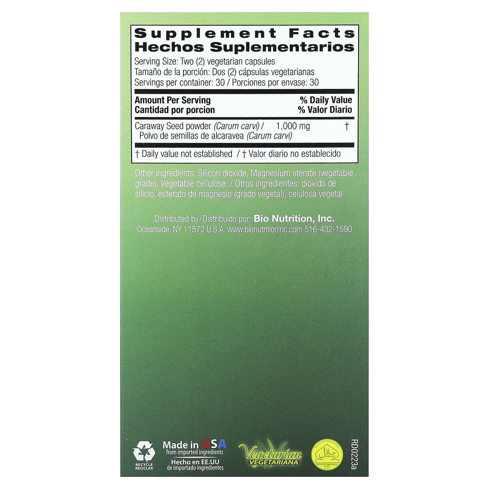 Bio Nutrition, Caraway Seed, 60 Vegetarian Capsules (500 mg per Capsule)