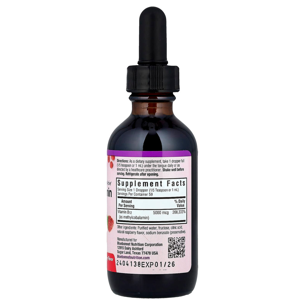 Bluebonnet Nutrition, CellularActive® Liquid Methylcobalamin Vitamin B12, Raspberry, 5,000 mcg, 2 fl oz (59 ml)