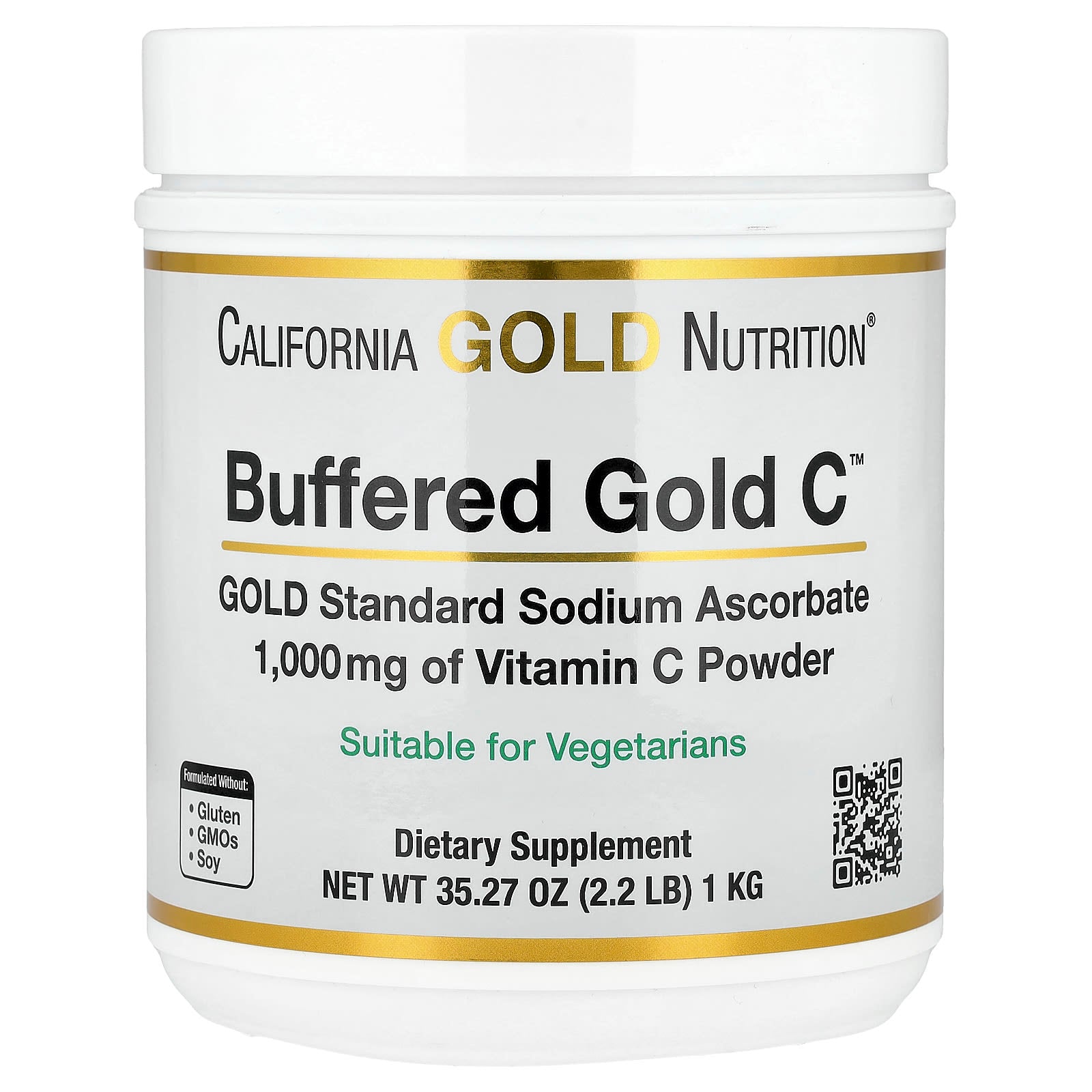 California Gold Nutrition, Buffered Gold C™, Non-Acidic Vitamin C Powder, Sodium Ascorbate, 2.2 lb (1 kg)