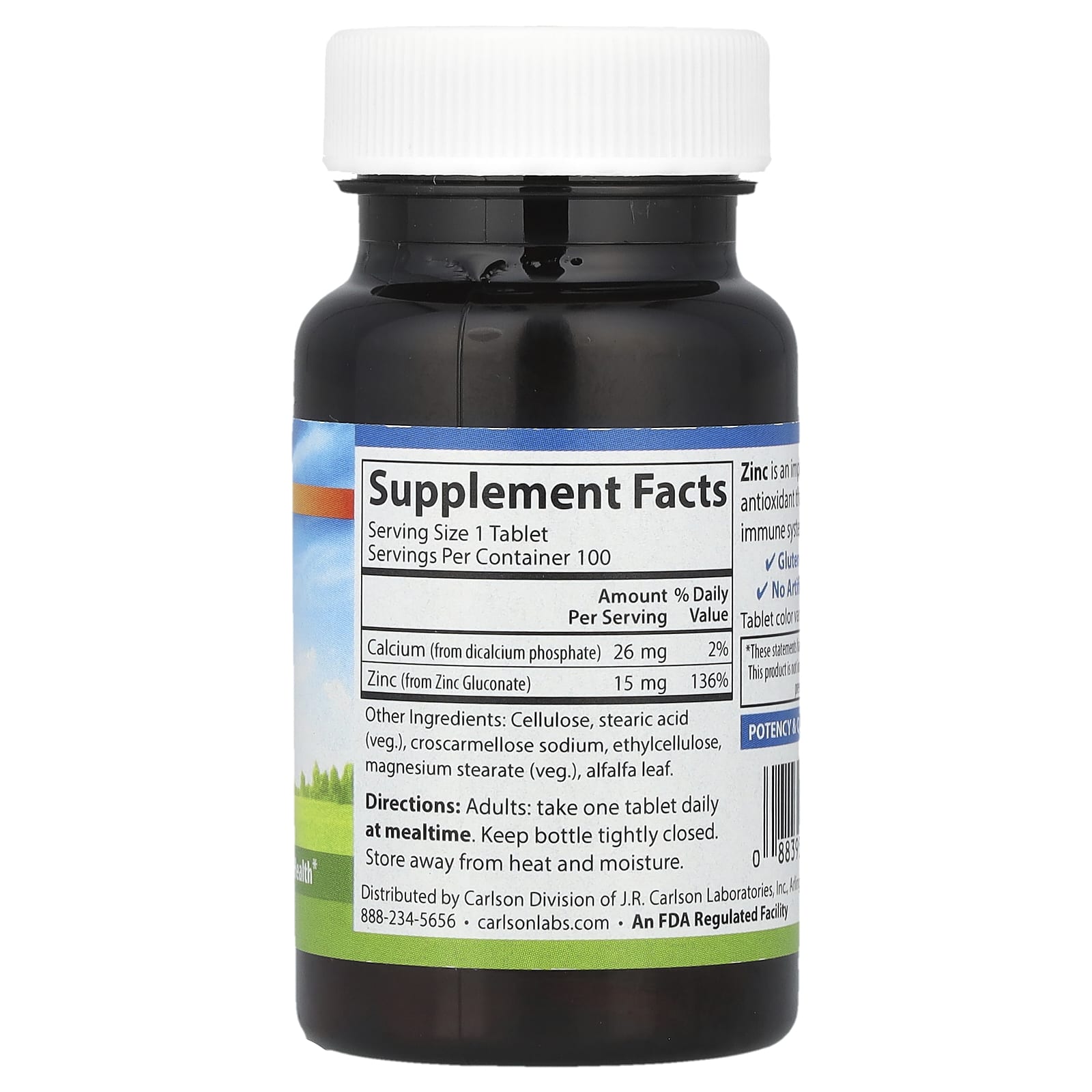 Carlson, Zinc, 15 mg, 100 Tablets