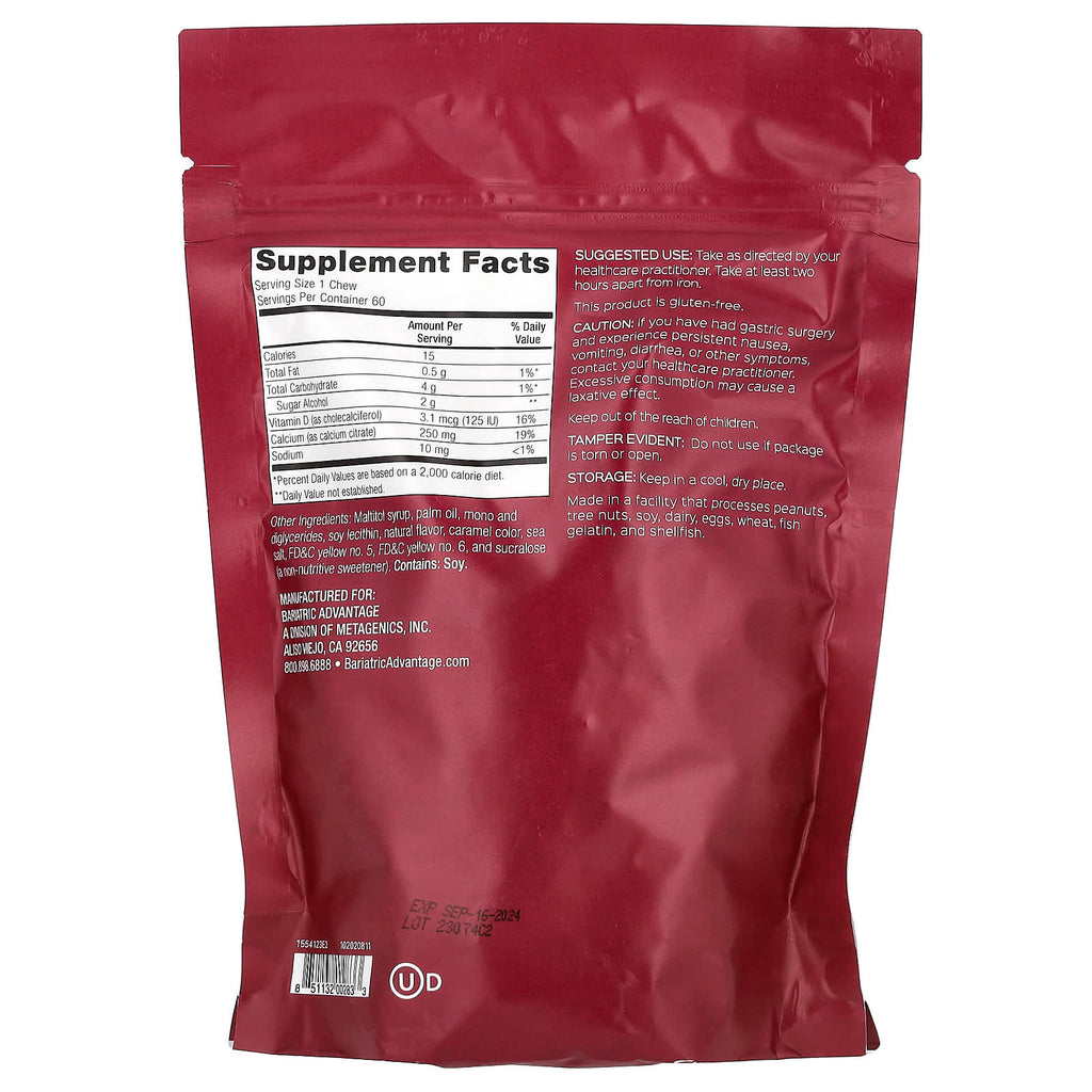 Bariatric Advantage, Calcium Citrate Chewy Bite, Sugar-Free, Caramel, 60 Soft Chews