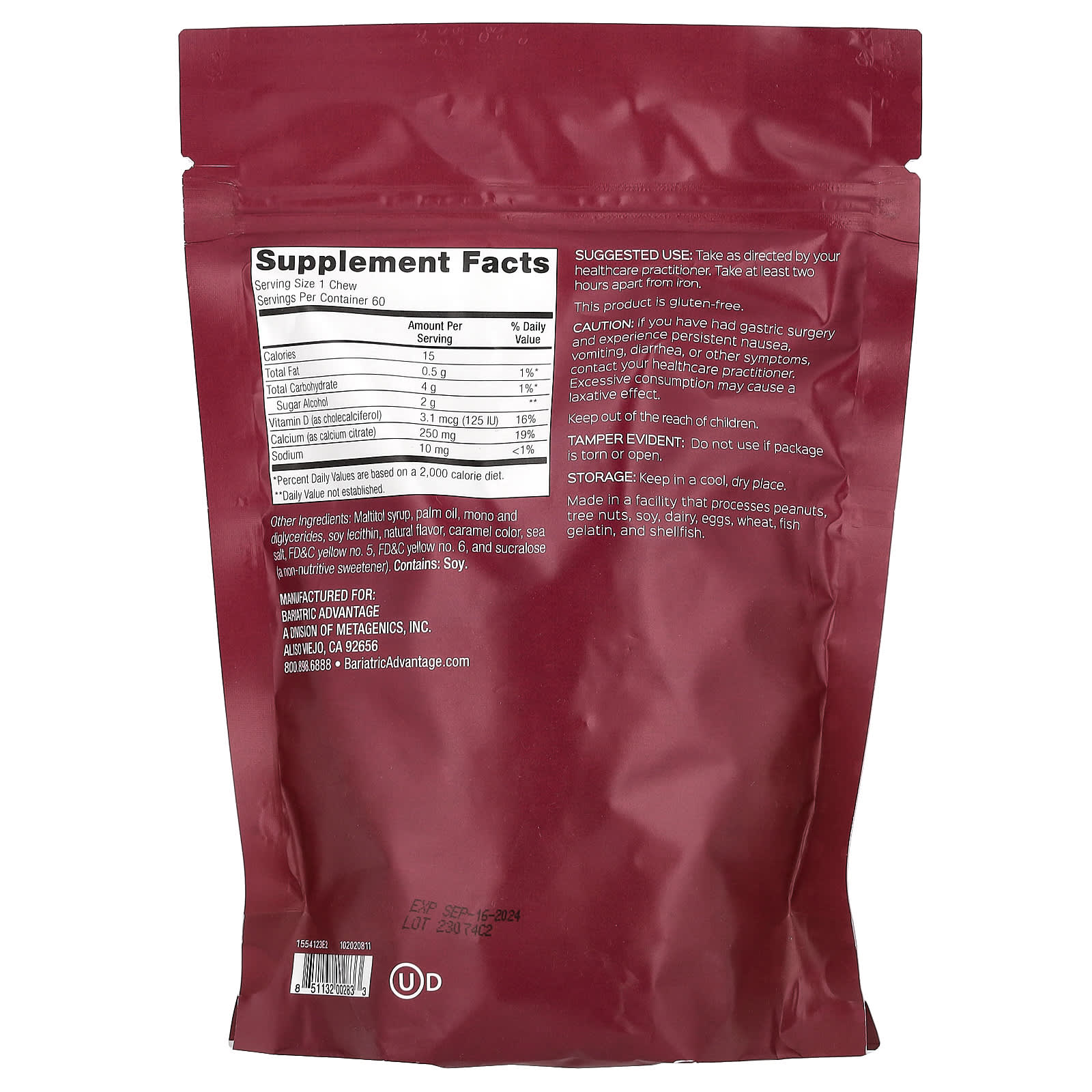 Bariatric Advantage, Calcium Citrate Chewy Bite, Sugar-Free, Caramel, 60 Soft Chews