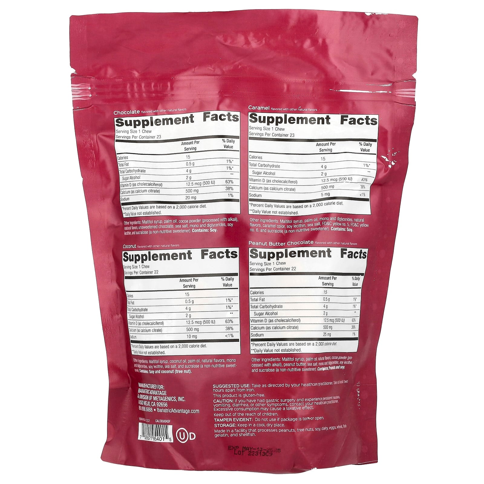 Bariatric Advantage, Calcium Citrate Chewy Bite, Sugar-Free, Assorted Sweet, 90 Soft Chews