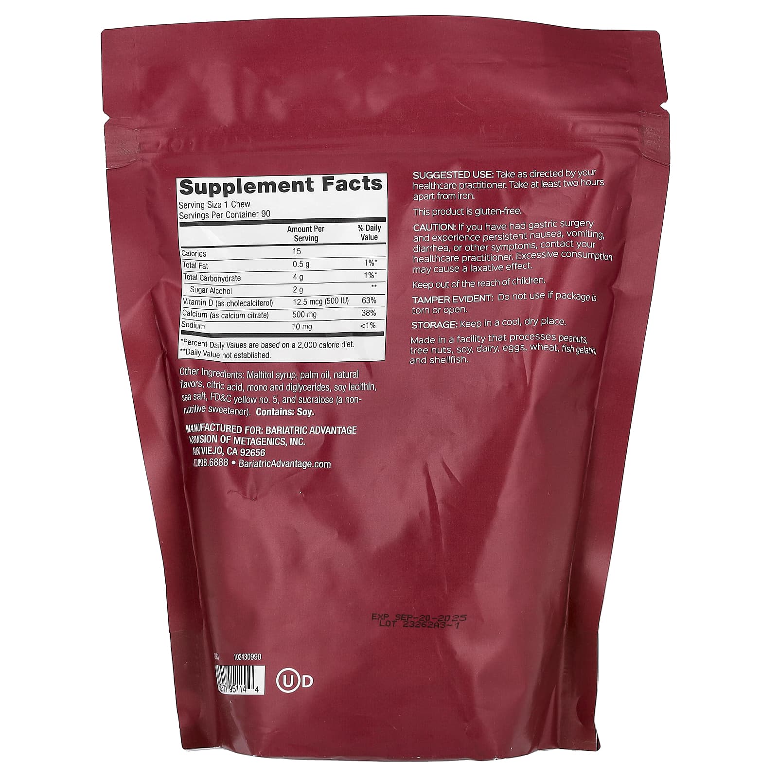 Bariatric Advantage, Calcium Citrate Chewy Bite, Sugar-Free, Pineapple Mango, 90 Soft Chews