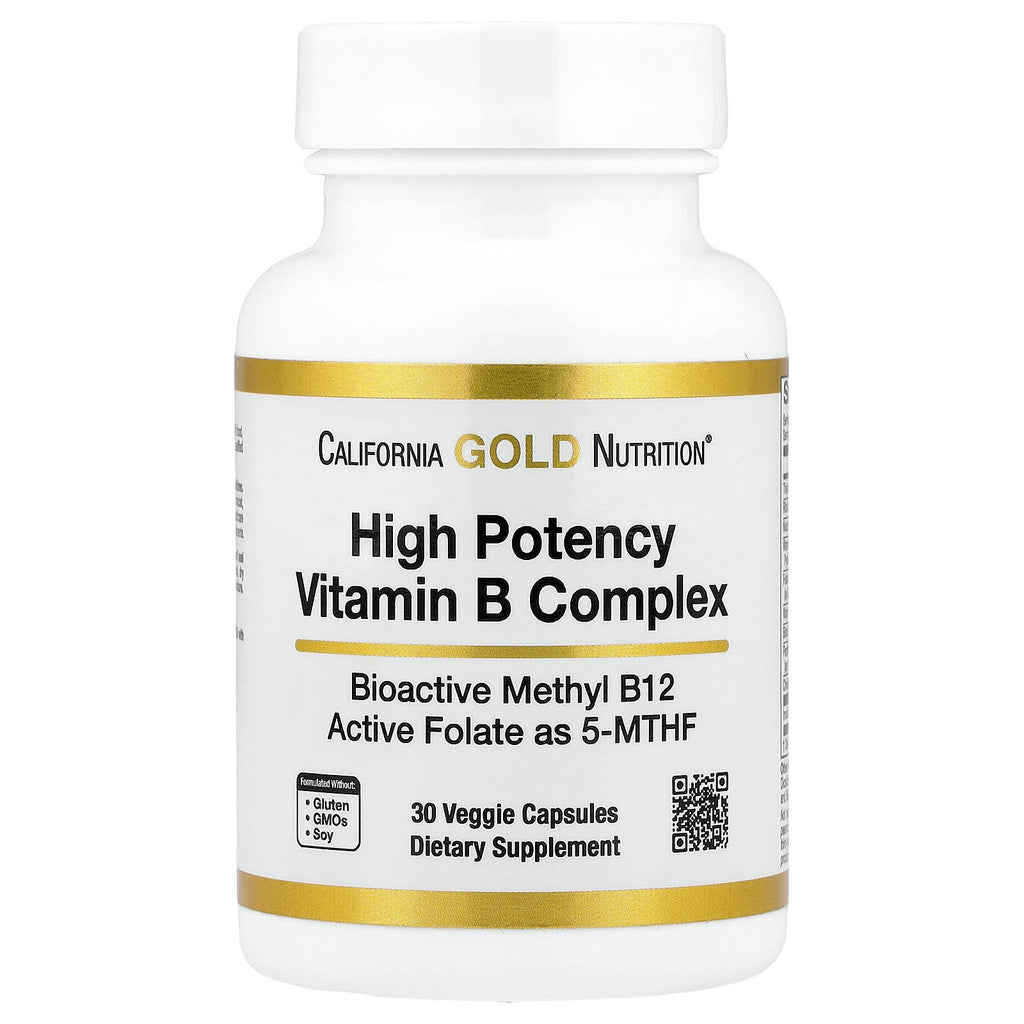 California Gold Nutrition, High Potency Vitamin B Complex with Thiamin HCI, Niacin, Pantothenic Acid and Inositol, 30 Veggie Capsules