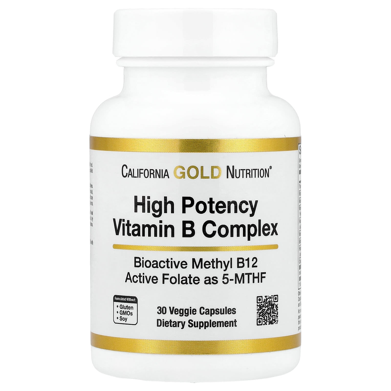 California Gold Nutrition, High Potency Vitamin B Complex with Thiamin HCI, Niacin, Pantothenic Acid and Inositol, 30 Veggie Capsules