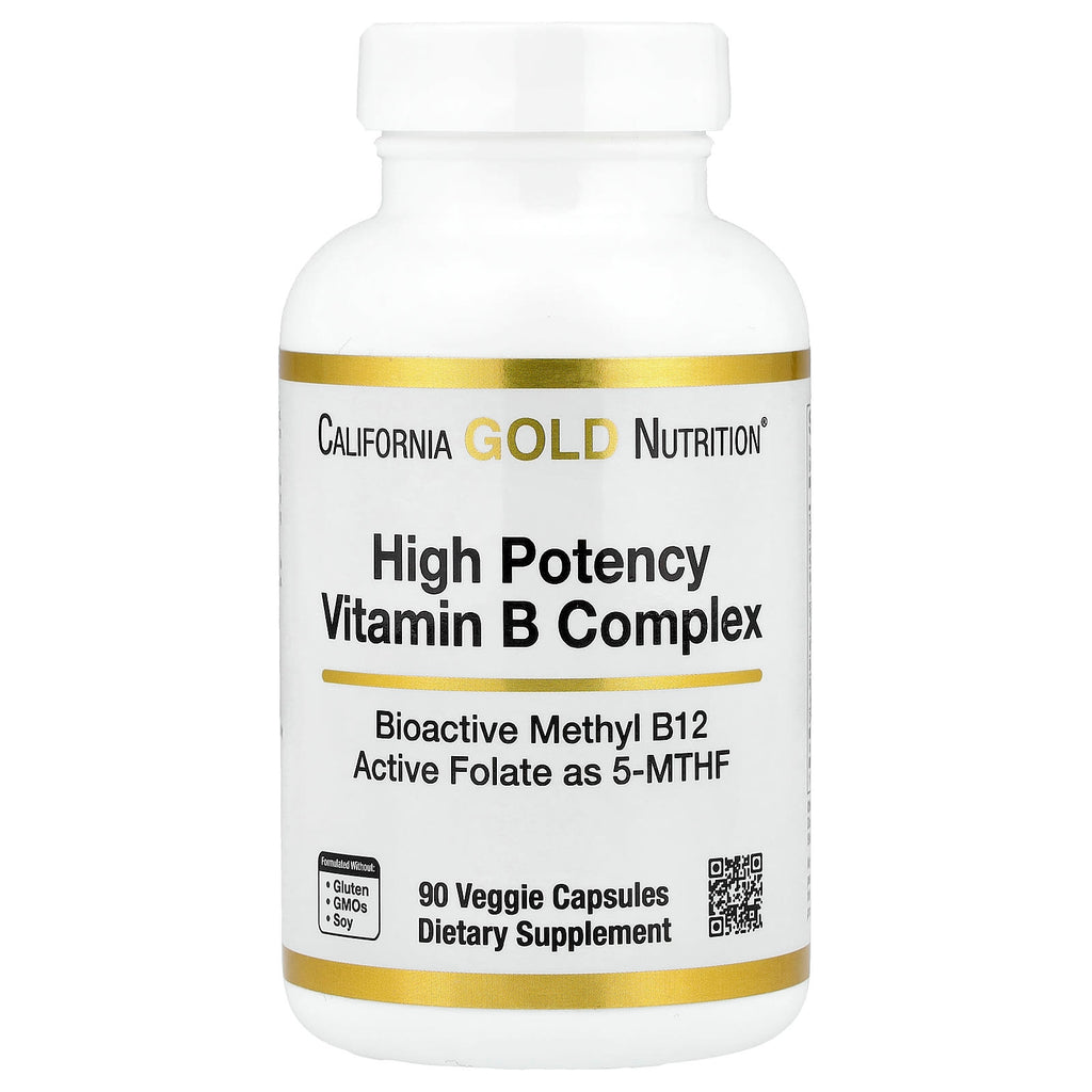 California Gold Nutrition, High Potency Vitamin B Complex with Thiamin HCI, Niacin, Pantothenic Acid and Inositol, 90 Veggie Capsules