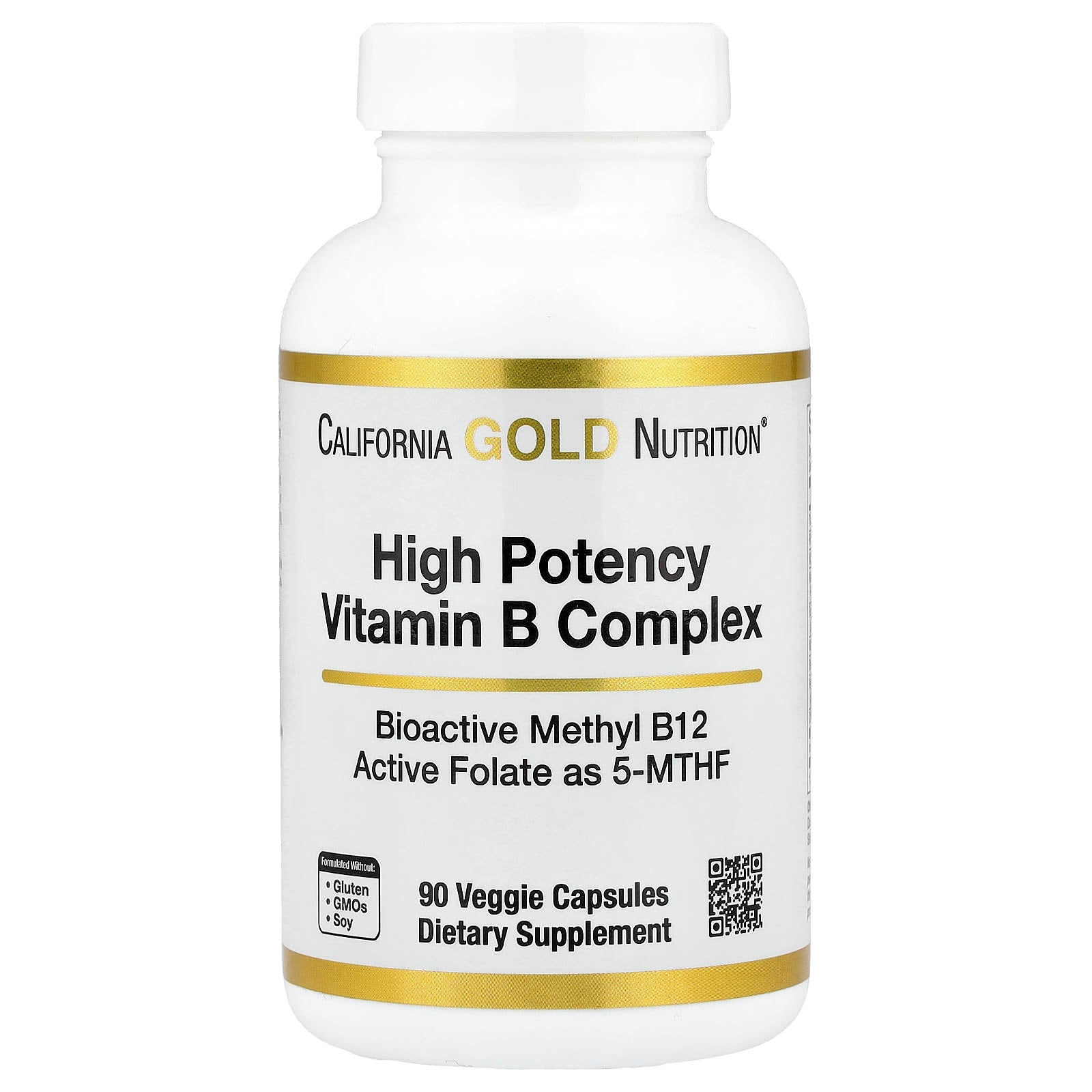 California Gold Nutrition, High Potency Vitamin B Complex with Thiamin HCI, Niacin, Pantothenic Acid and Inositol, 90 Veggie Capsules