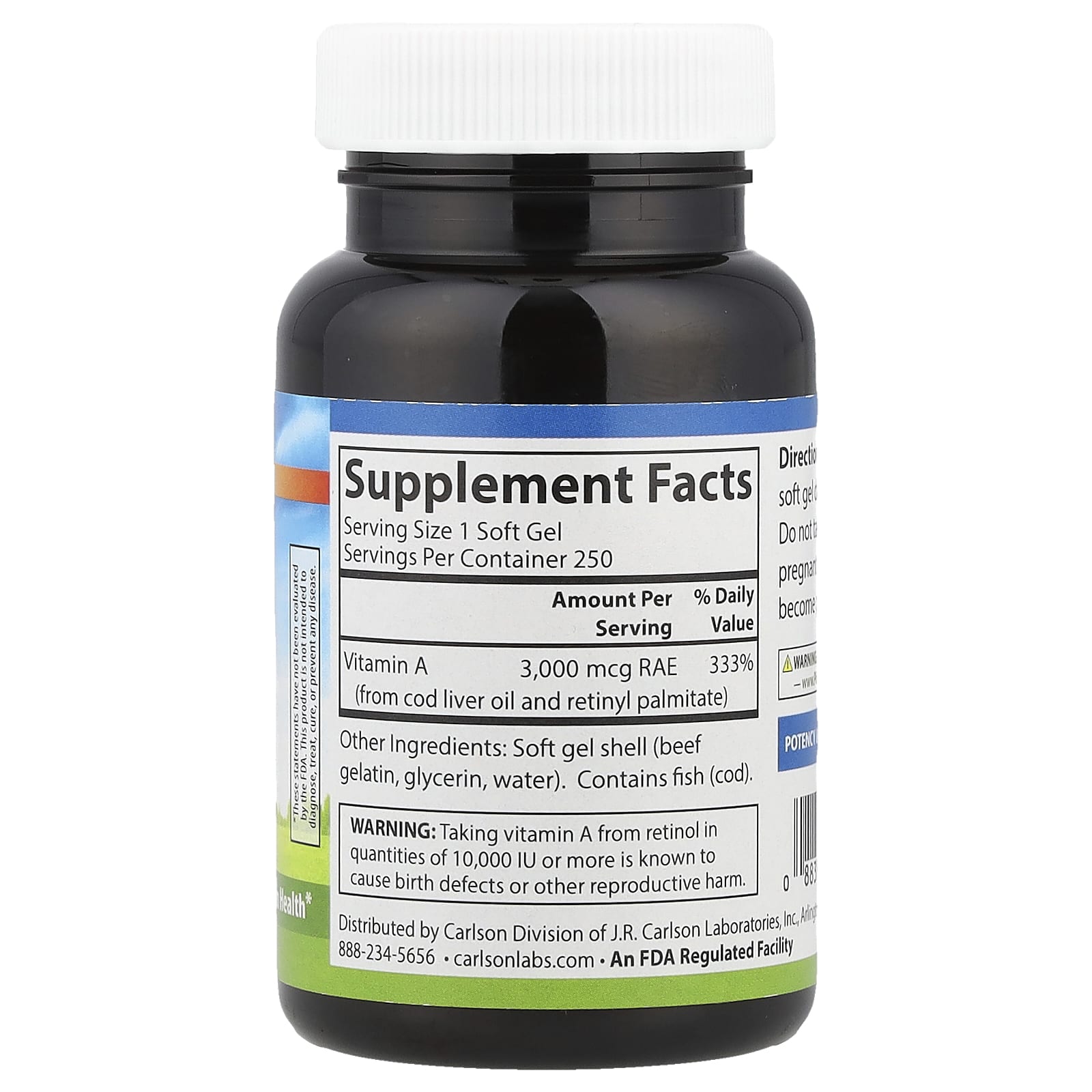 Carlson, Vitamin A, 3,000 mcg RAE (10,000 IU), 250 Soft Gels