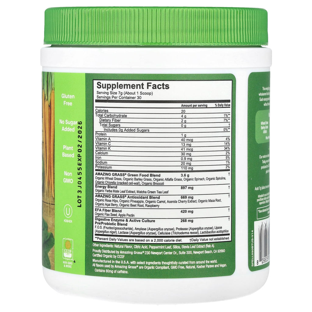 Amazing Grass, Greens Blend, Energy, Lemon Lime, 7.4 oz (210 g)