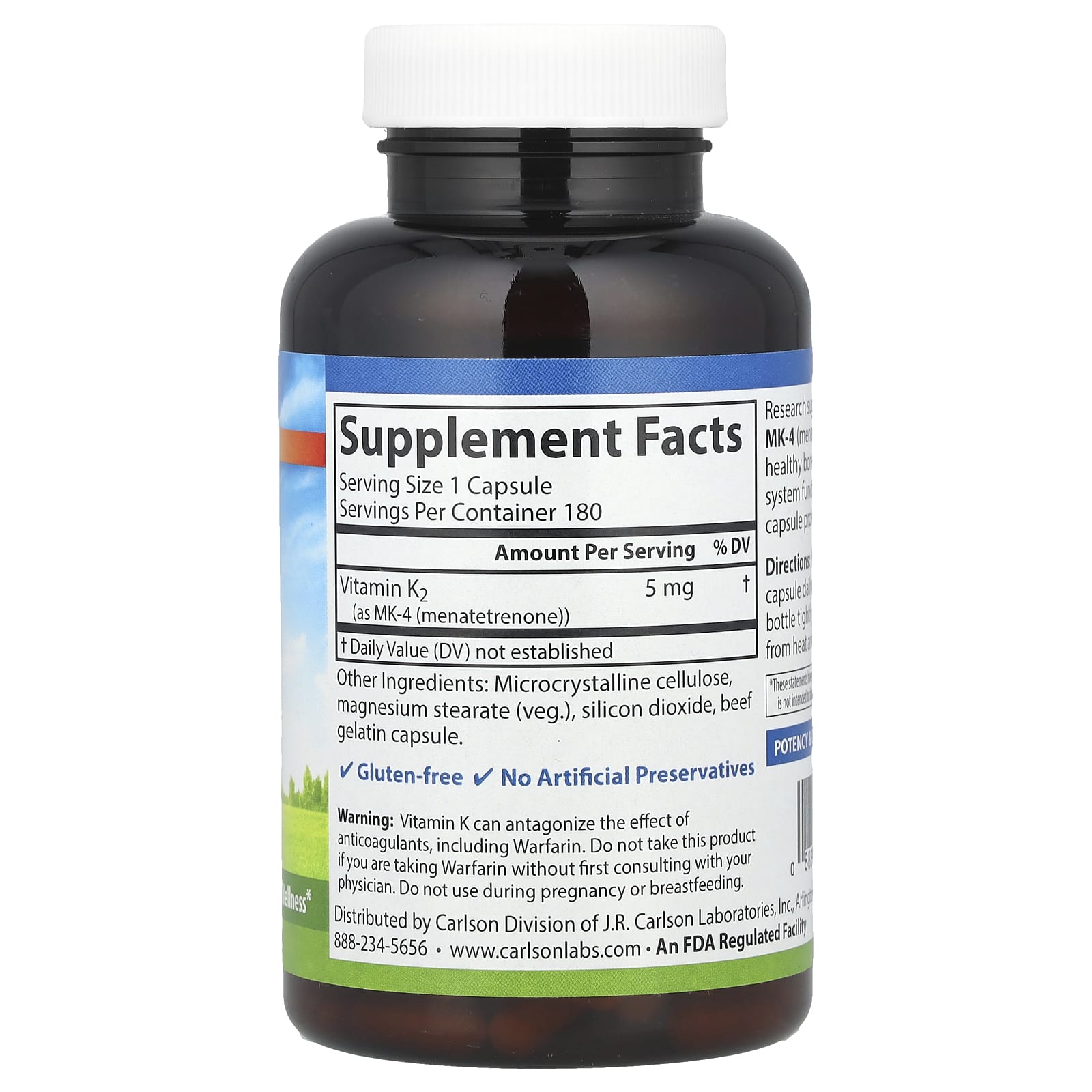 Carlson, Vitamin K2, MK-4 (Menatetrenone), 5 mg, 180 Capsules