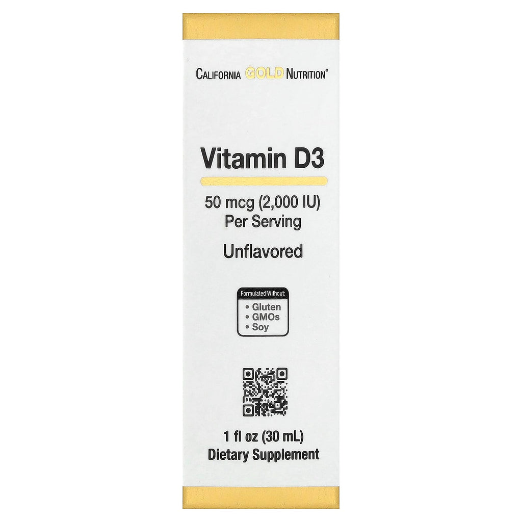 California Gold Nutrition, Vitamin D3, Unflavored, 50 mcg (2,000 IU), 1 fl oz (30 ml)