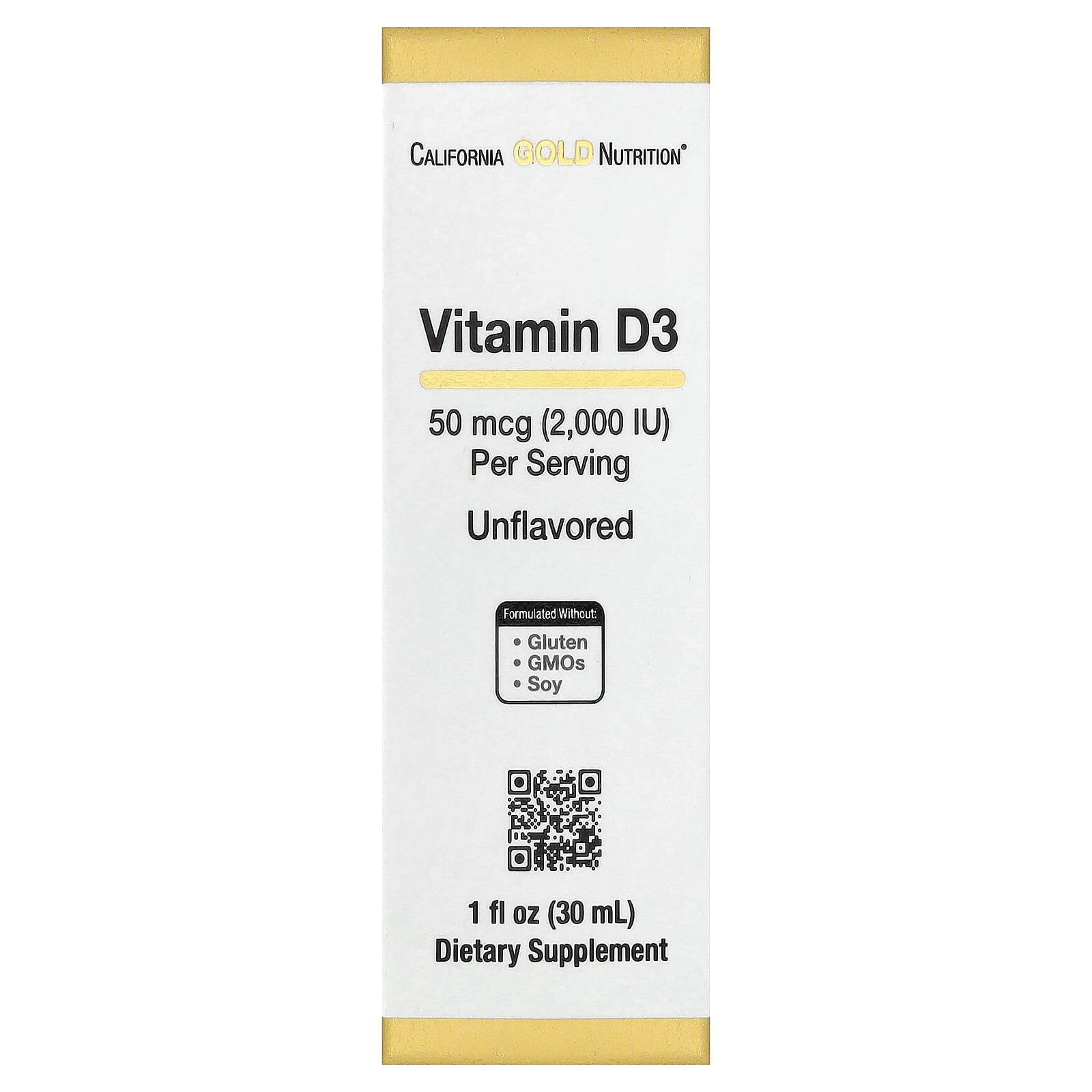 California Gold Nutrition, Vitamin D3, Unflavored, 50 mcg (2,000 IU), 1 fl oz (30 ml)