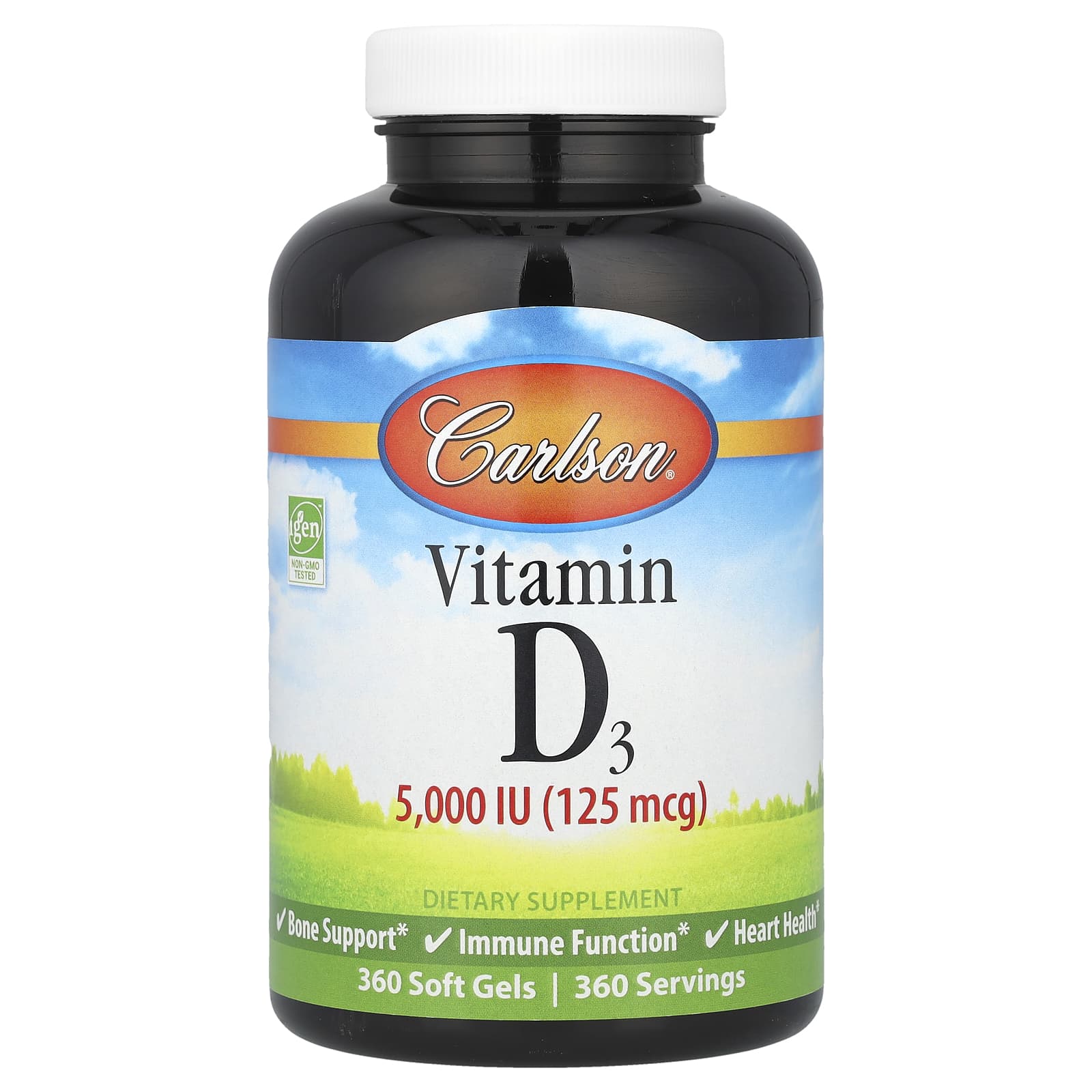 Carlson, Vitamin D3, 125 mcg (5,000 IU), 360 Soft Gels