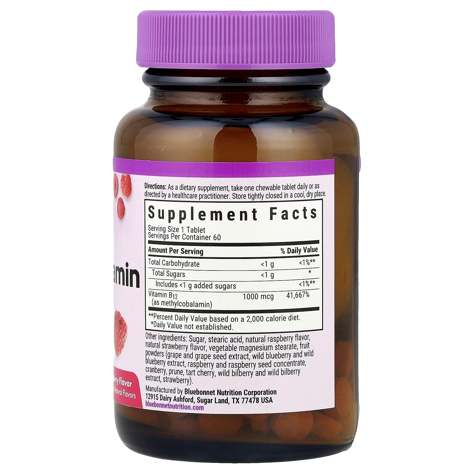 Bluebonnet Nutrition, EarthSweet® Chewables, Methylcobalamin, Raspberry, 1,000 mcg, 60 Chewable Tablets