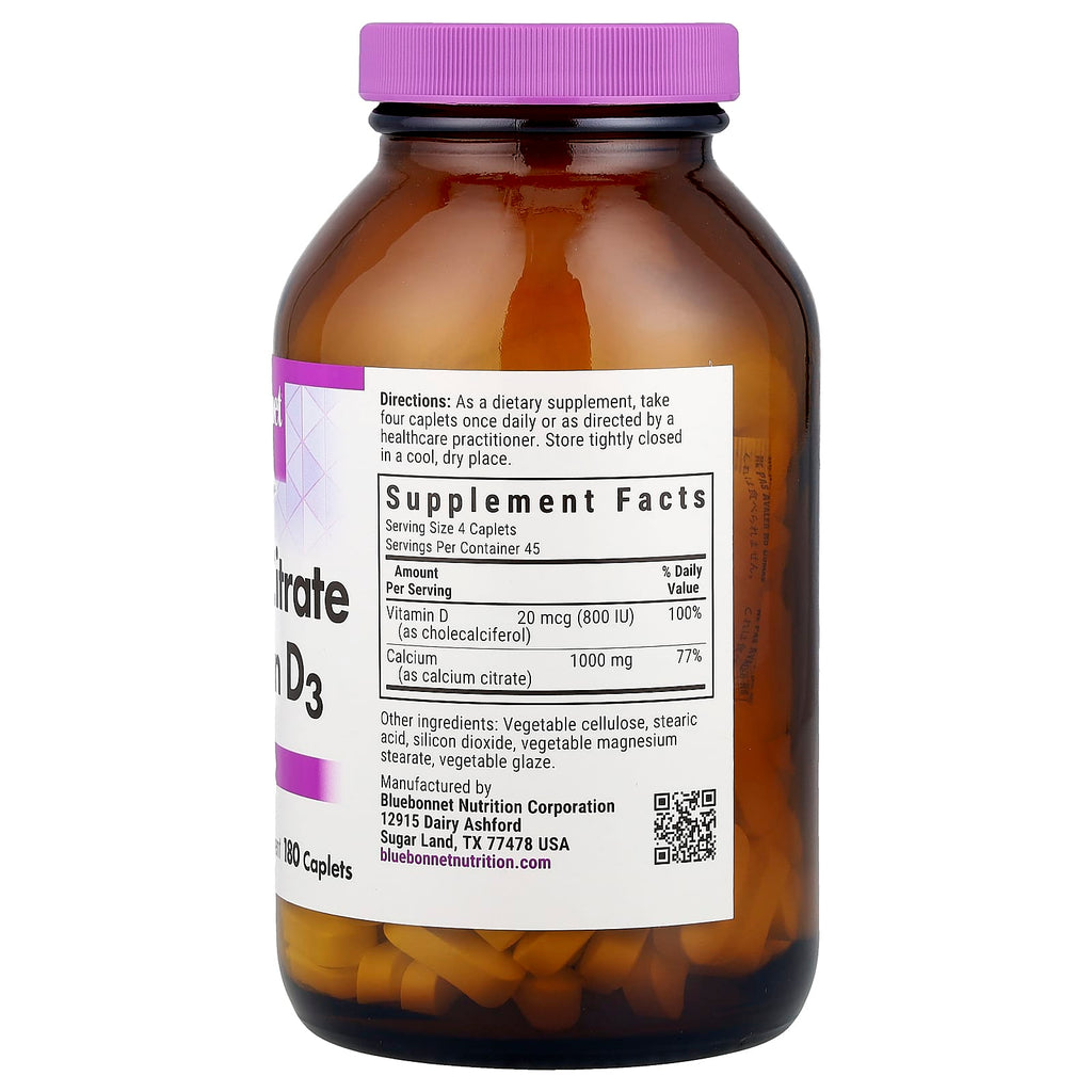 Bluebonnet Nutrition, Calcium Citrate & Vitamin D3, 180 Caplets
