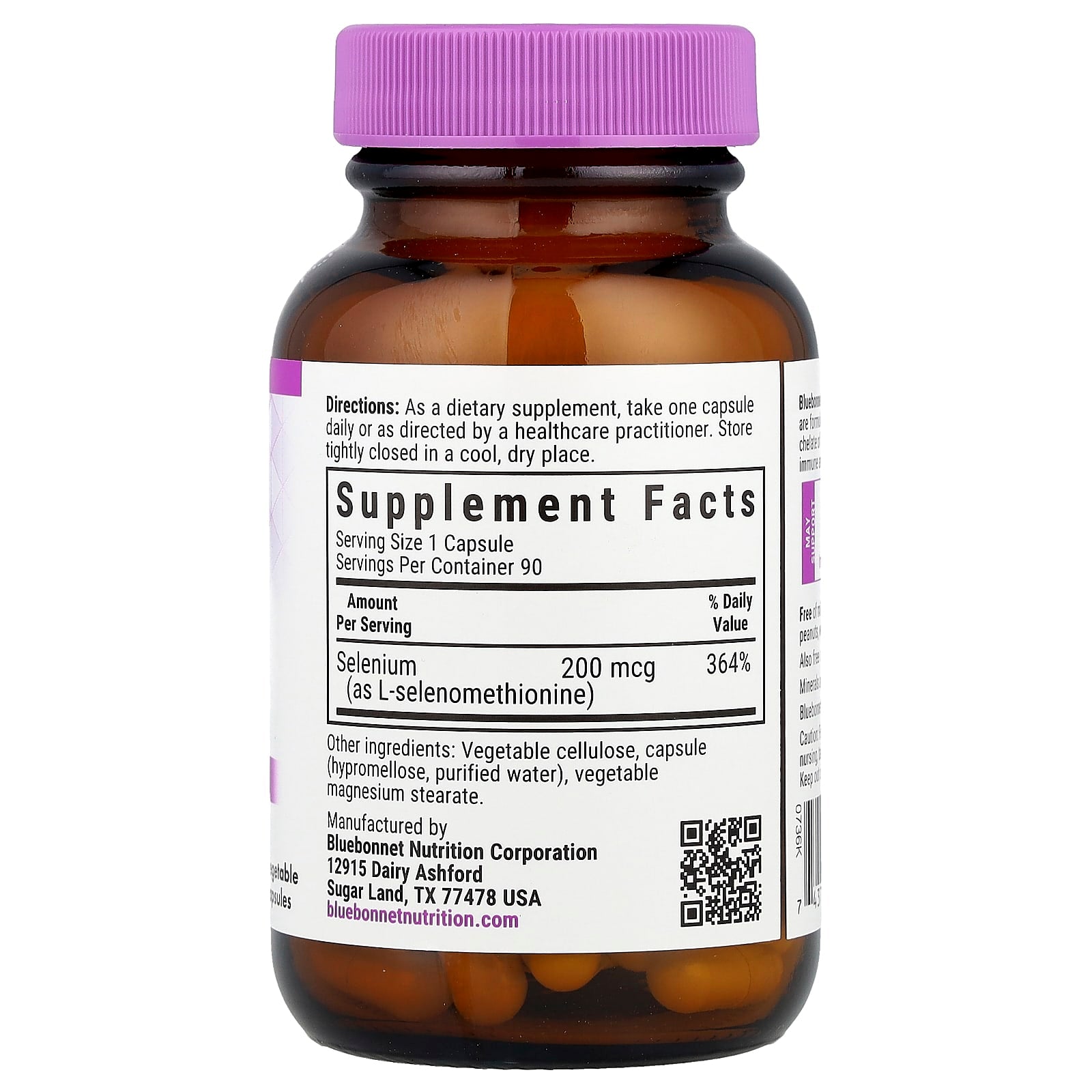 Bluebonnet Nutrition, Selenium, 200 mcg, 90 Vegetable Capsules
