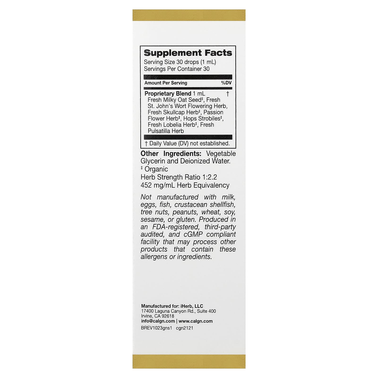 California Gold Nutrition, Goodnight Sleep with Proprietary Blend of Fresh Milky Oat Seed, Fresh St. John's Wort Flowering Herb, Fresh Skullcap Herb and Passion Flower Herb, 1 fl oz (30 ml)