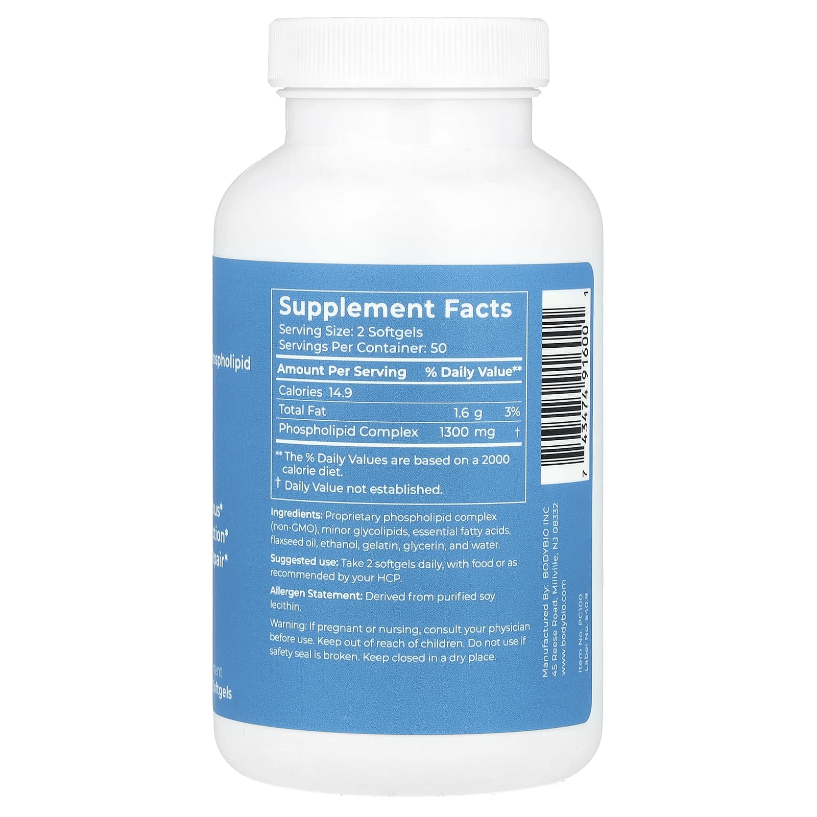 BodyBio, PC, Liposomal Phospholipid Complex, 100 Non-GMO Softgels