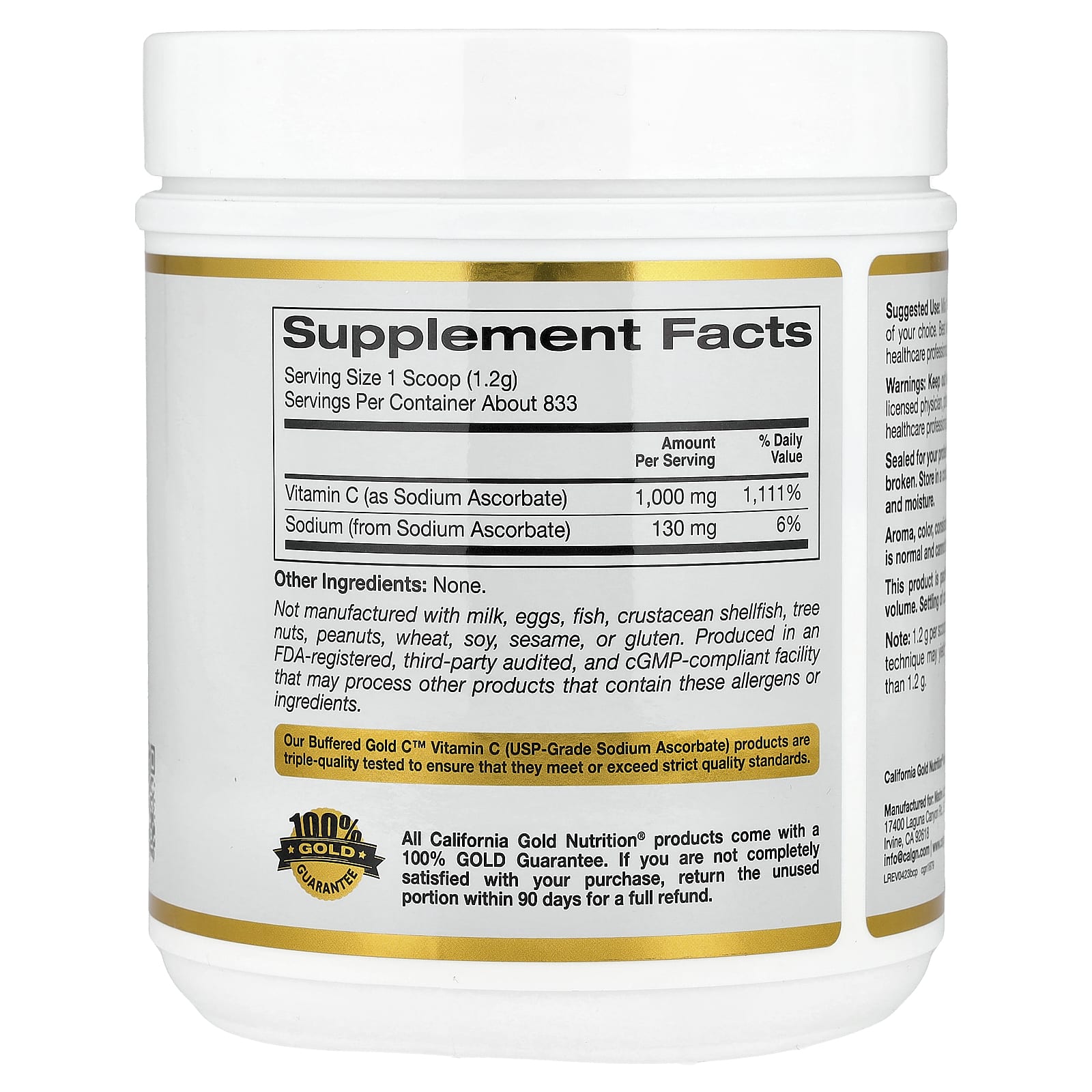 California Gold Nutrition, Buffered Gold C™, Non-Acidic Vitamin C Powder, Sodium Ascorbate, 2.2 lb (1 kg)