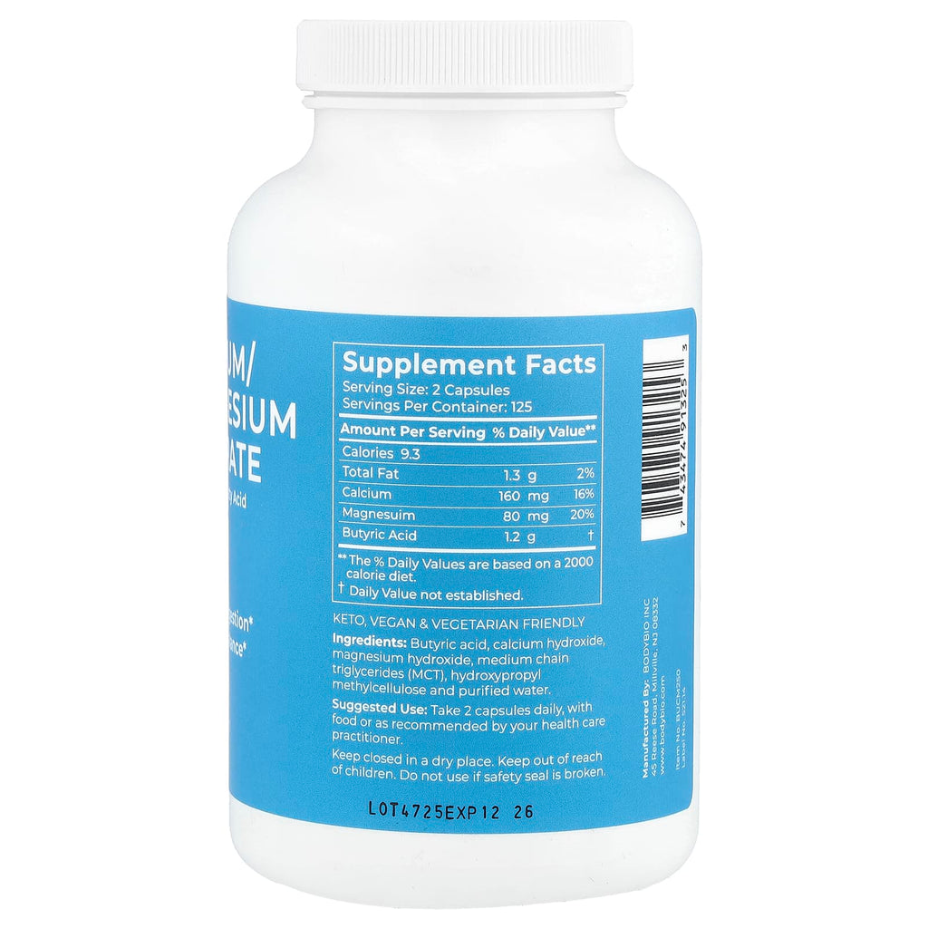 BodyBio, Calcium/Magnesium Butyrate, 250 Capsules