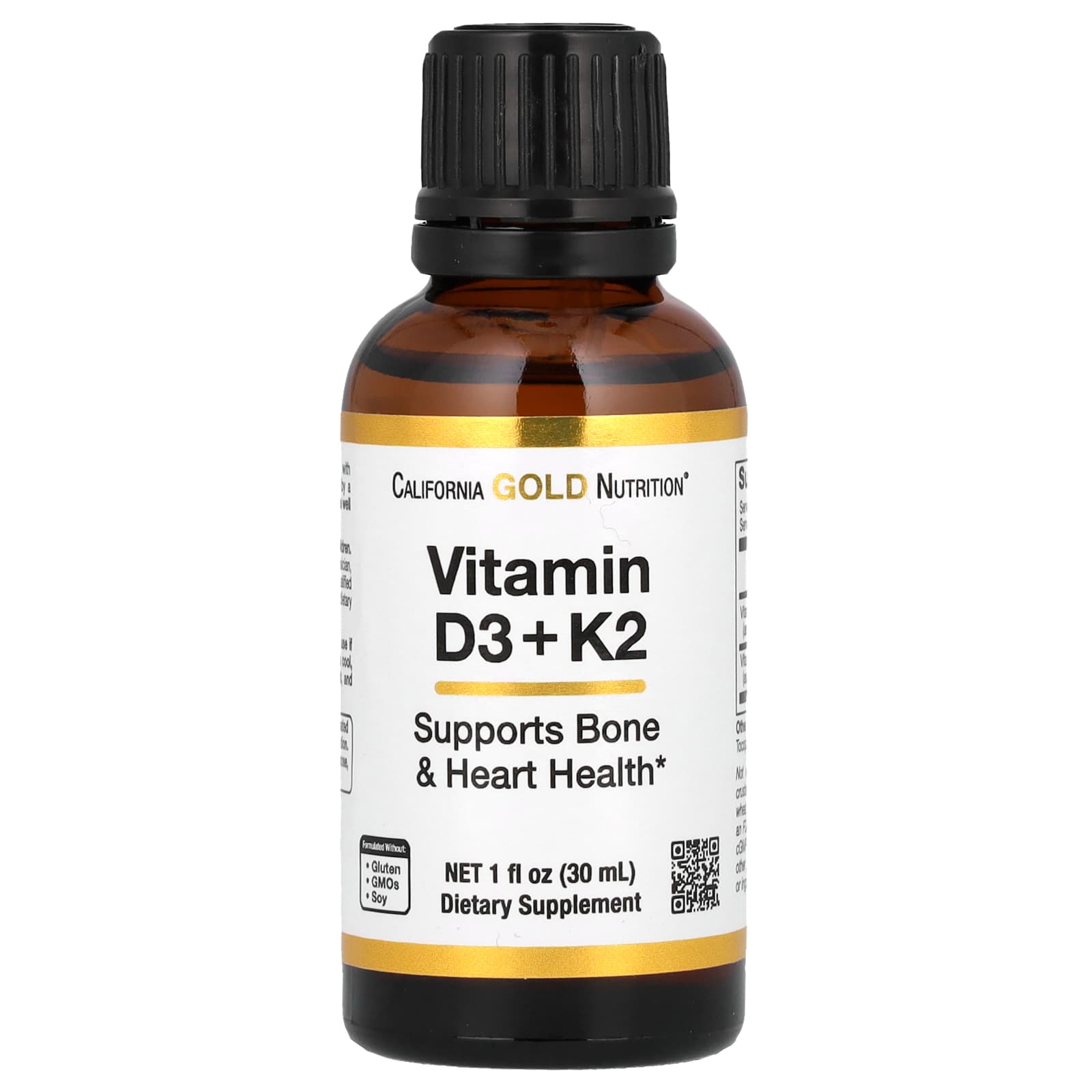 California Gold Nutrition, Vitamin D3 + K2 as MK-4, 25 mcg (1,000 IU), 1 fl oz (30 ml)