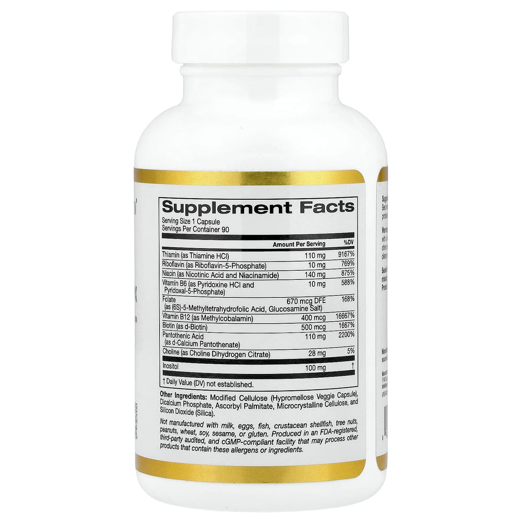 California Gold Nutrition, High Potency Vitamin B Complex with Thiamin HCI, Niacin, Pantothenic Acid and Inositol, 90 Veggie Capsules