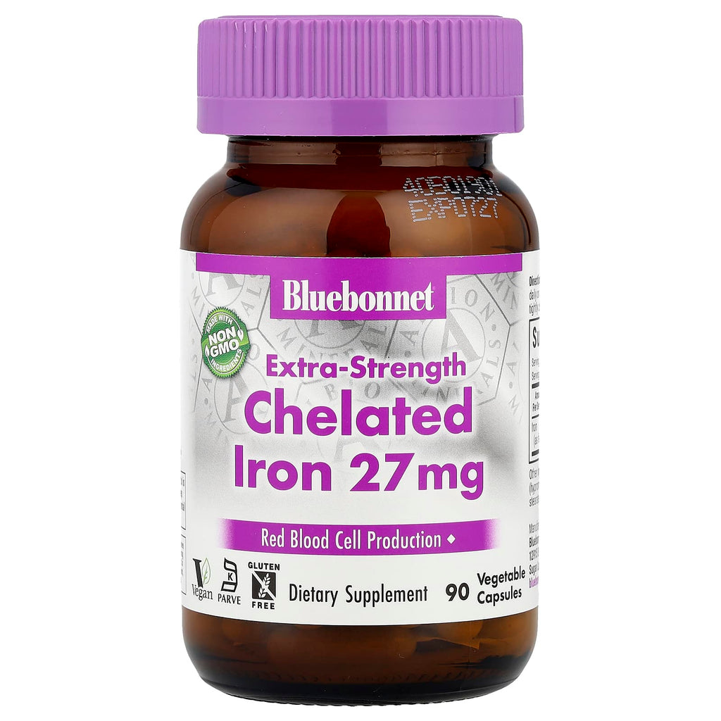 Bluebonnet Nutrition, Chelated Iron, Extra-Strength , 27 mg, 90 Vegetable Capsules