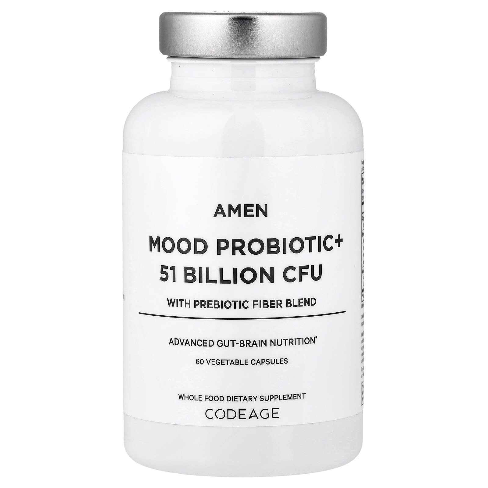 Codeage, Amen, Mood Probiotic+ With Prebiotic Fiber Blend, 60 Vegetable Capsules