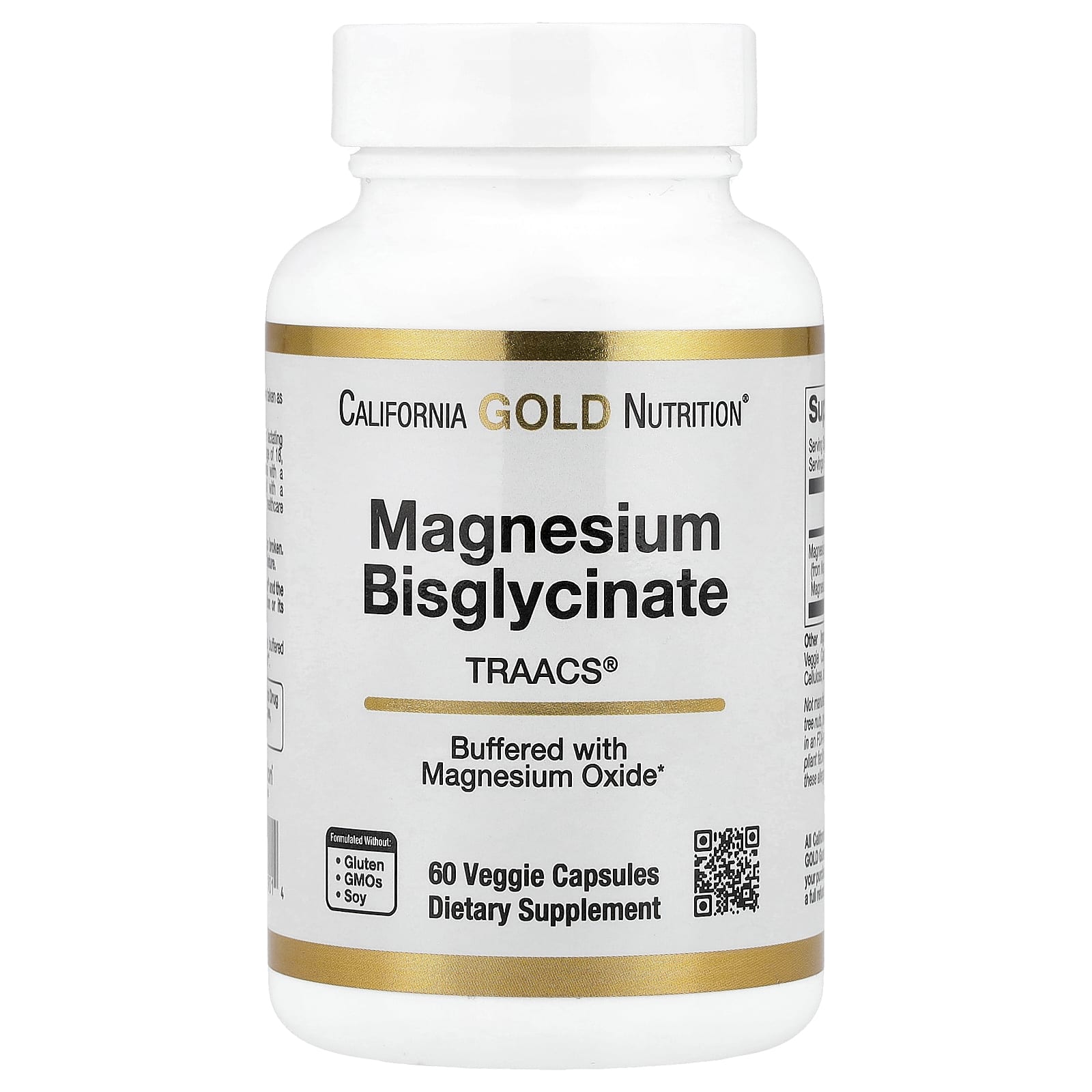 California Gold Nutrition, Magnesium Bisglycinate, Formulated with TRAACS®, 60 Veggie Capsules (100 mg per Capsule)