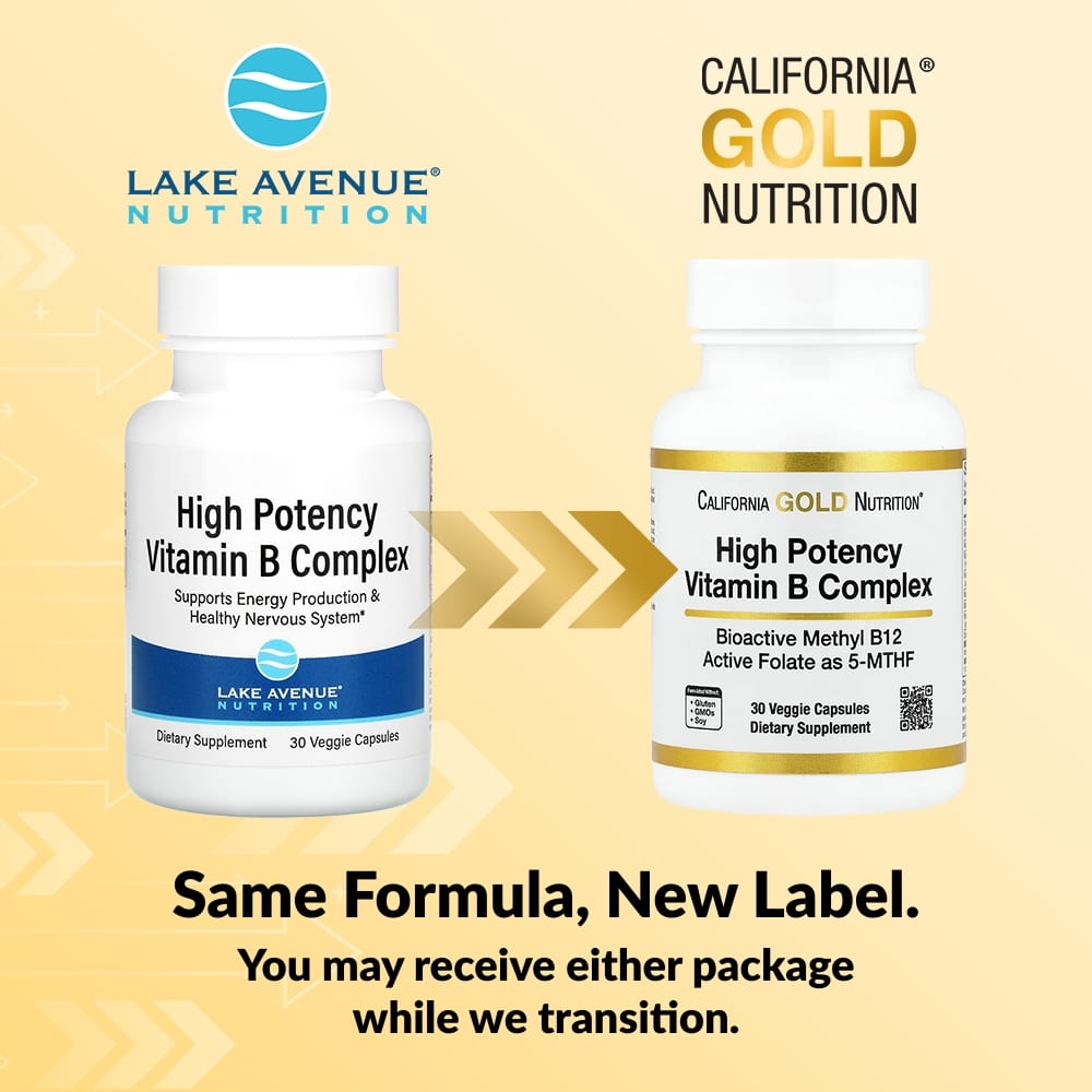 California Gold Nutrition, High Potency Vitamin B Complex with Thiamin HCI, Niacin, Pantothenic Acid and Inositol, 30 Veggie Capsules