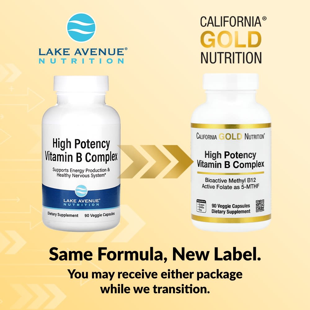 California Gold Nutrition, High Potency Vitamin B Complex with Thiamin HCI, Niacin, Pantothenic Acid and Inositol, 90 Veggie Capsules