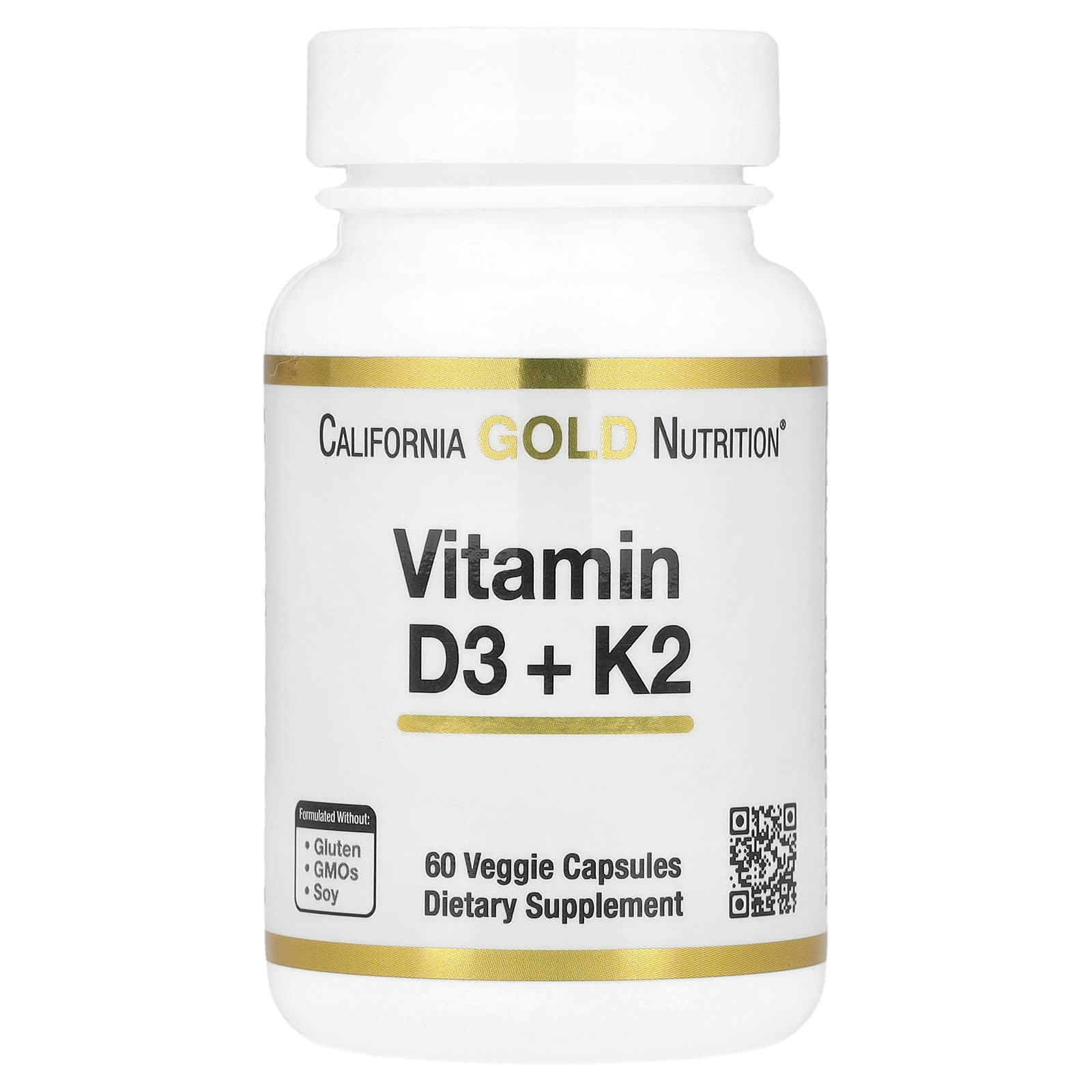 California Gold Nutrition, Vitamin D3 + K2, 60 Veggie Capsules