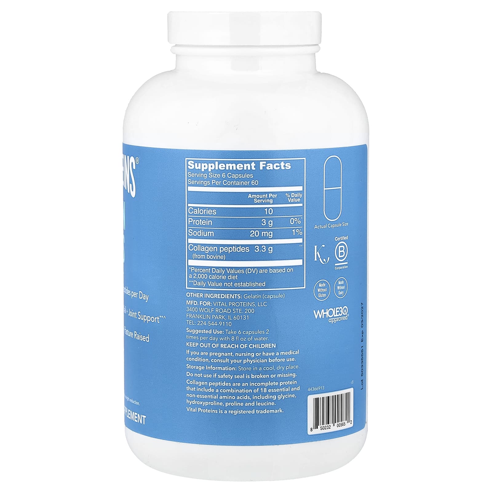 Vital Proteins, Collagen Peptides, 360 Capsules (550 mg per Capsule)