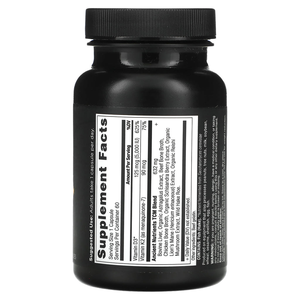 Ancient Nutrition, Vitamin D, 125 mcg (5,000 IU), 60 Capsules